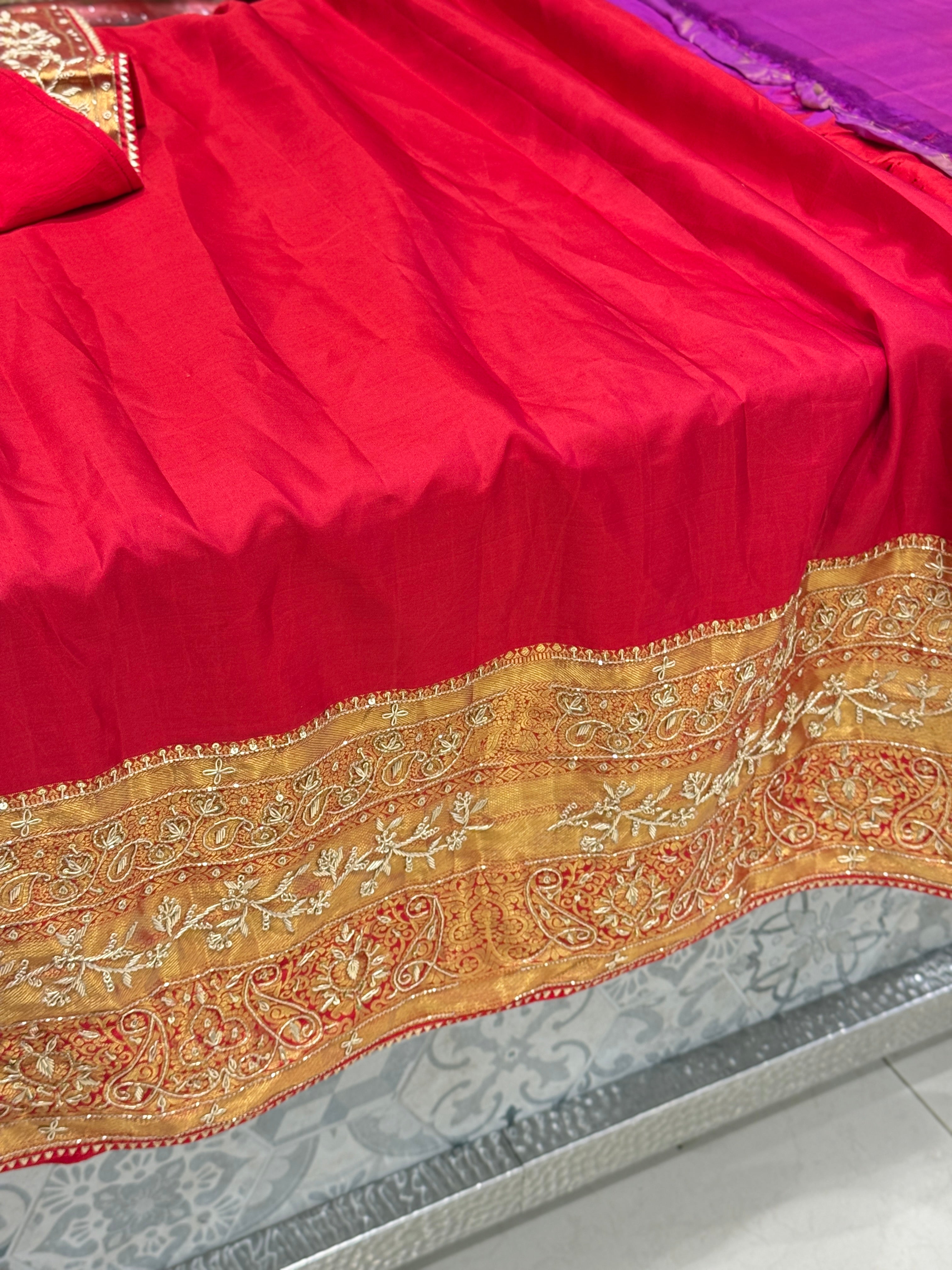 Wine Kanjivaram Hand Embroidery Saree