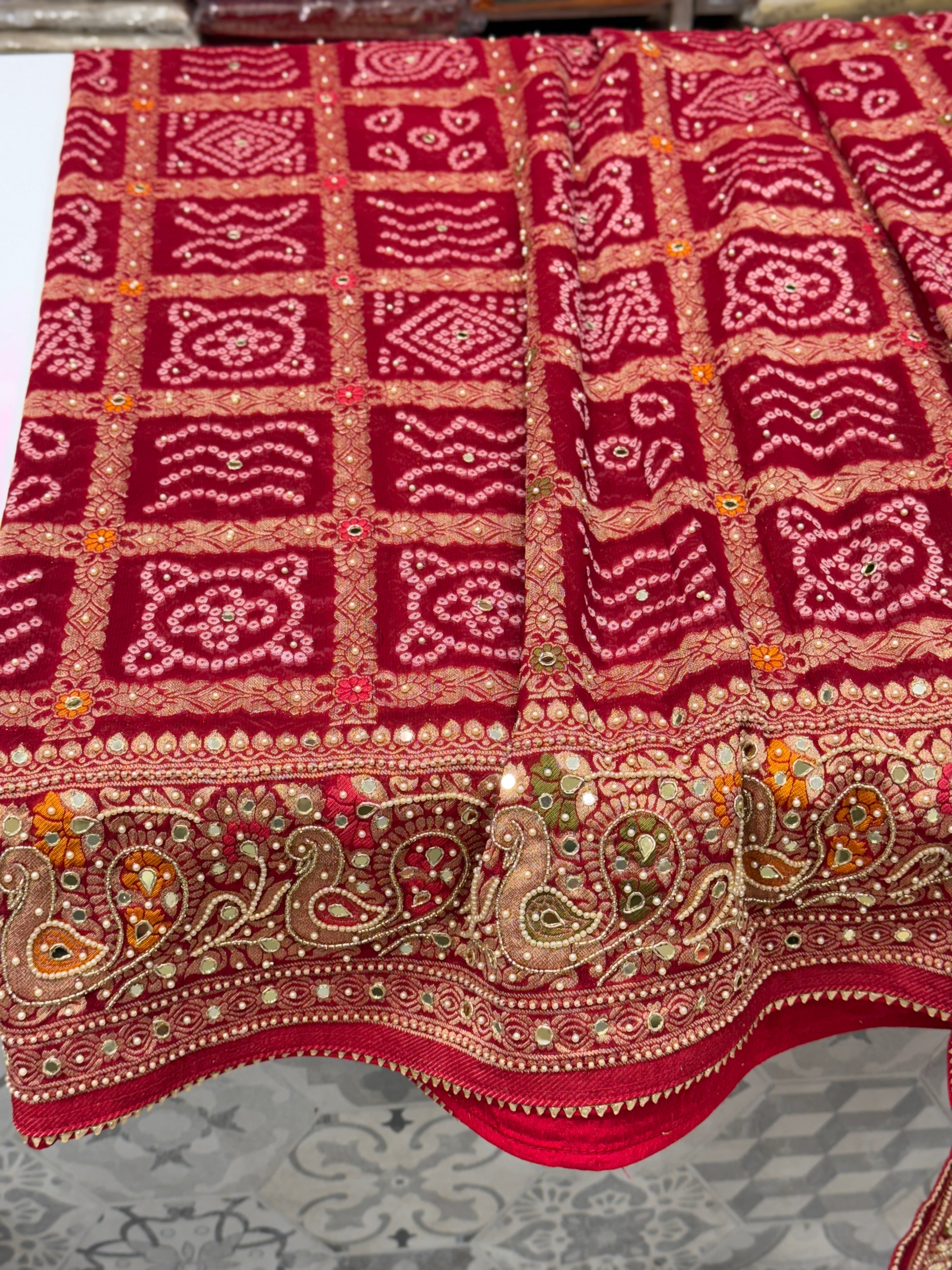 Red Gharchola Moti Hand Embroidery Saree