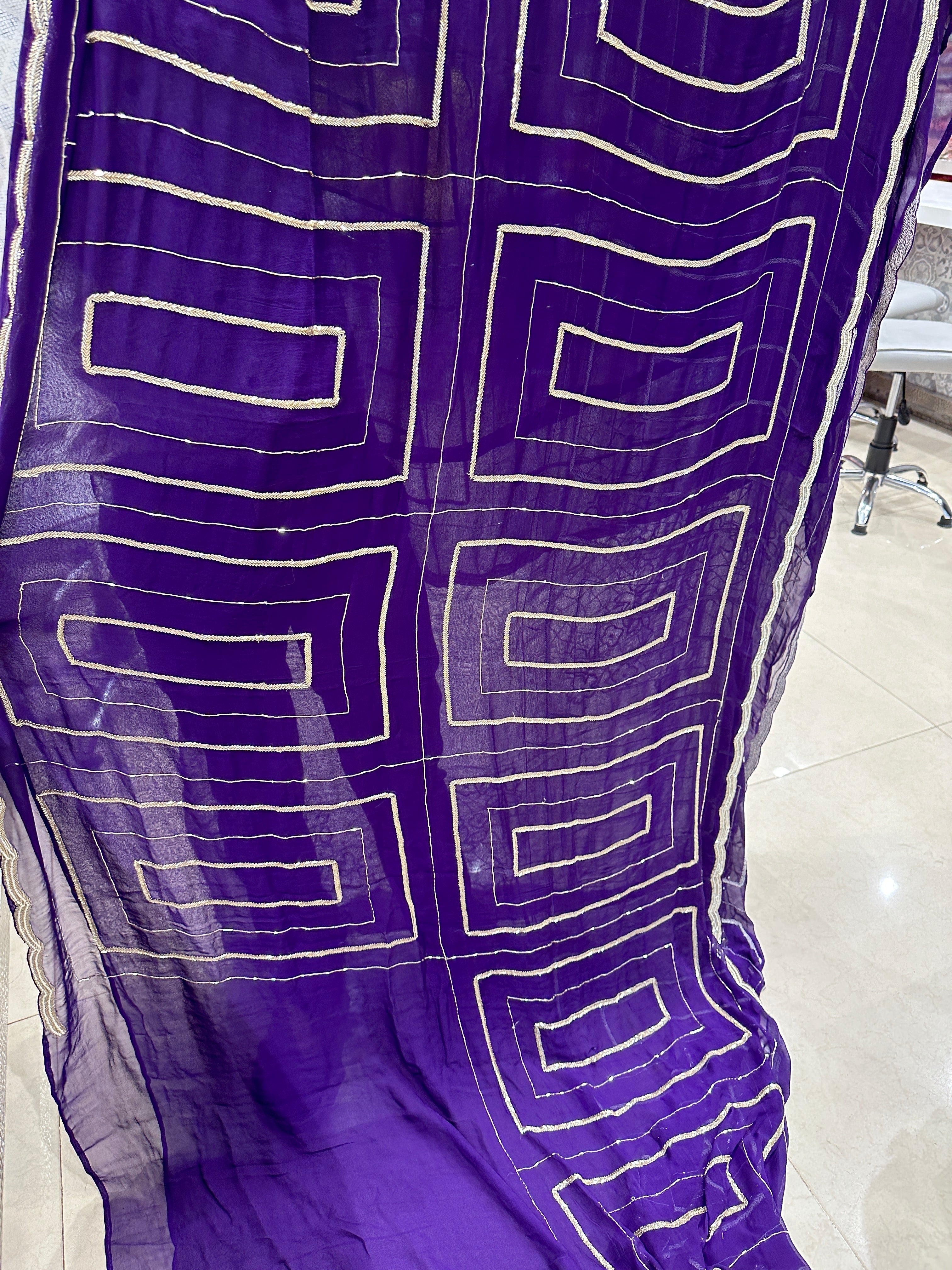 Violet Georgette Hand Embroidery Contemporary Salli Work Saree