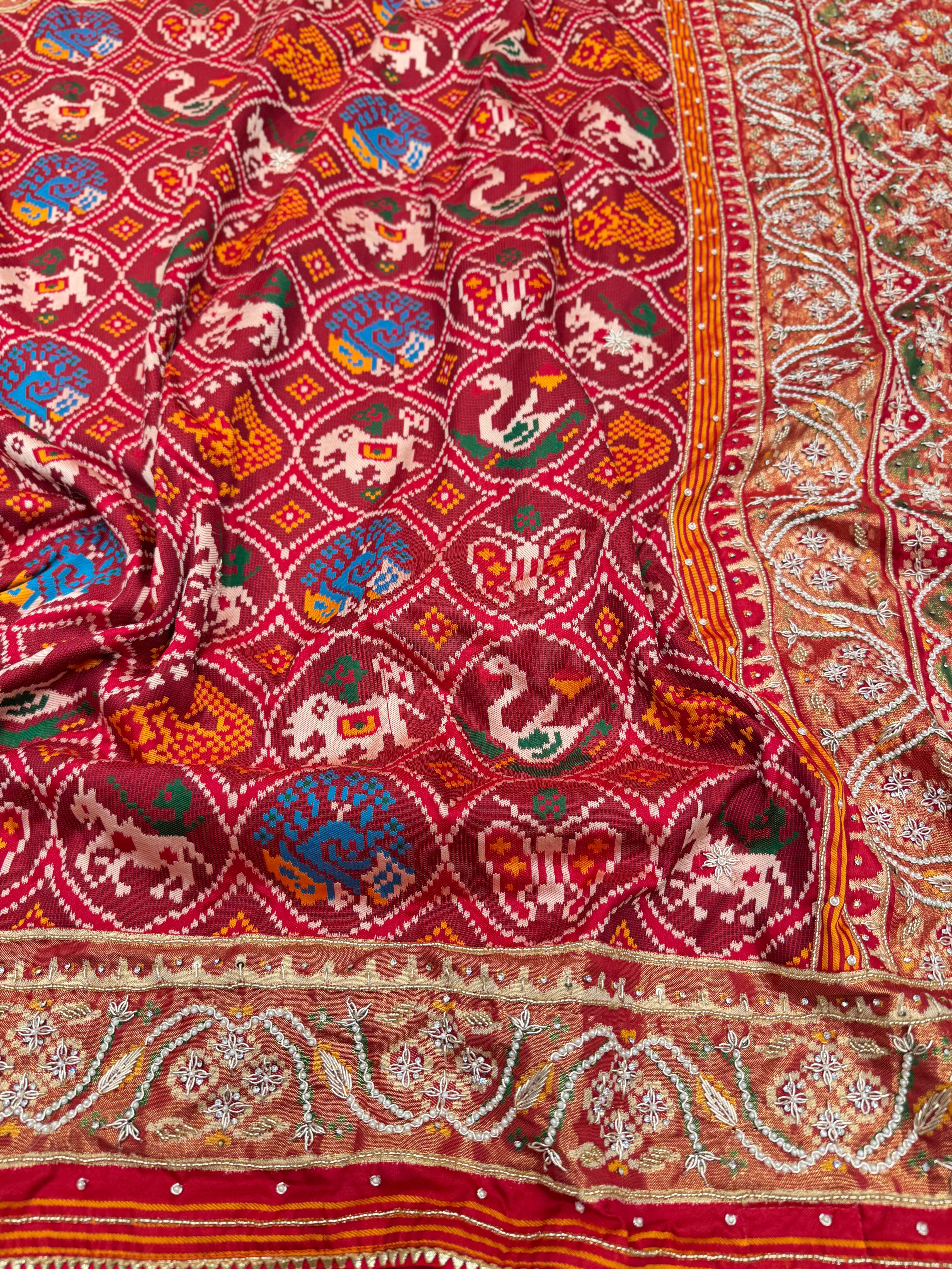 Maroon Patola Figures Zardosi Embroidery Saree