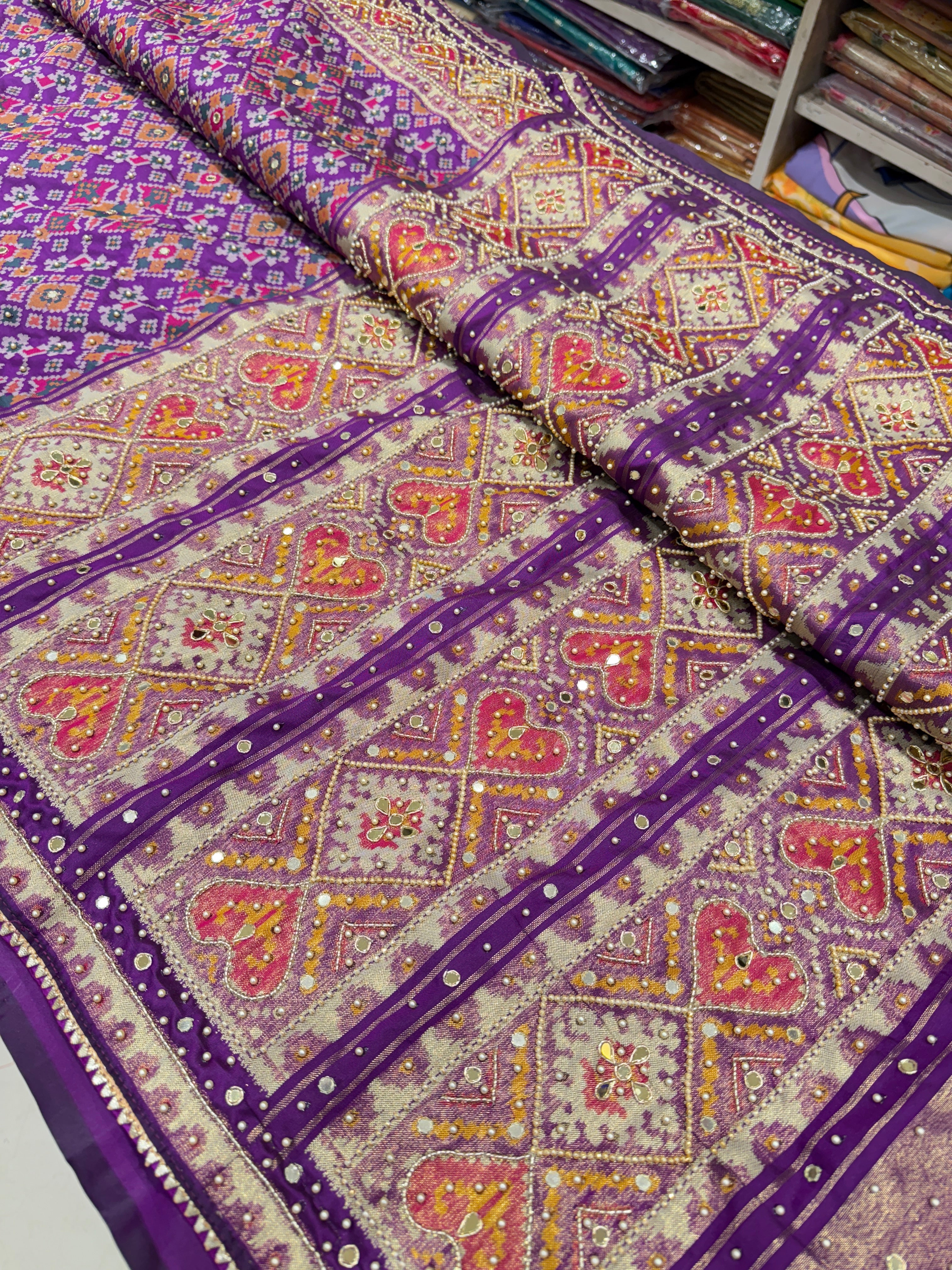 Violet Patola Moti Hand Embroidery Saree