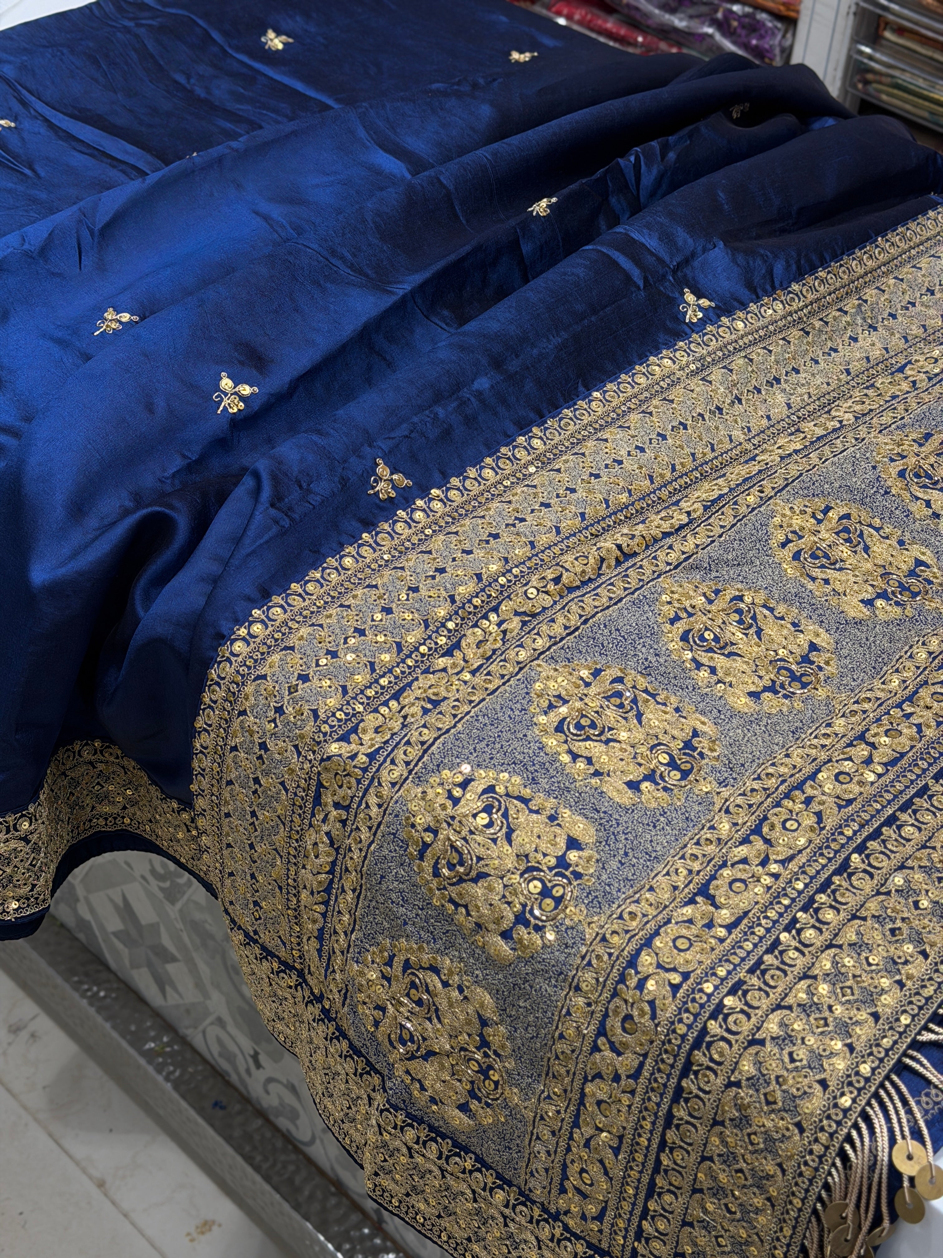 Blue Pure Silk Sabyasachi Inspired Marodi Embroidery Saree