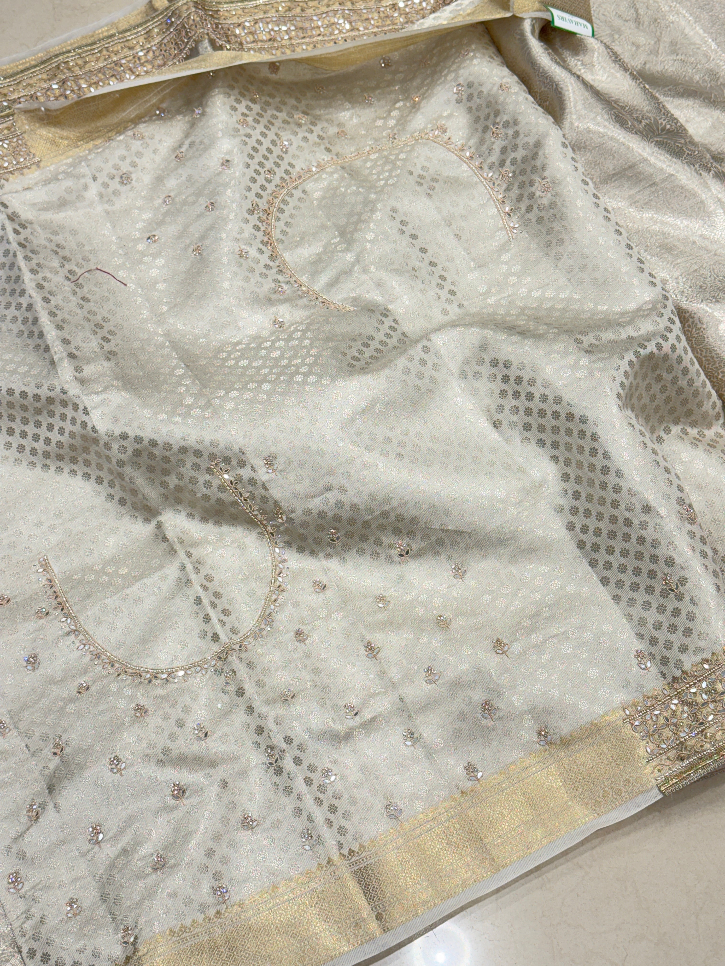 Silver Tissue Kanjivaram Hand Embroidery Saree