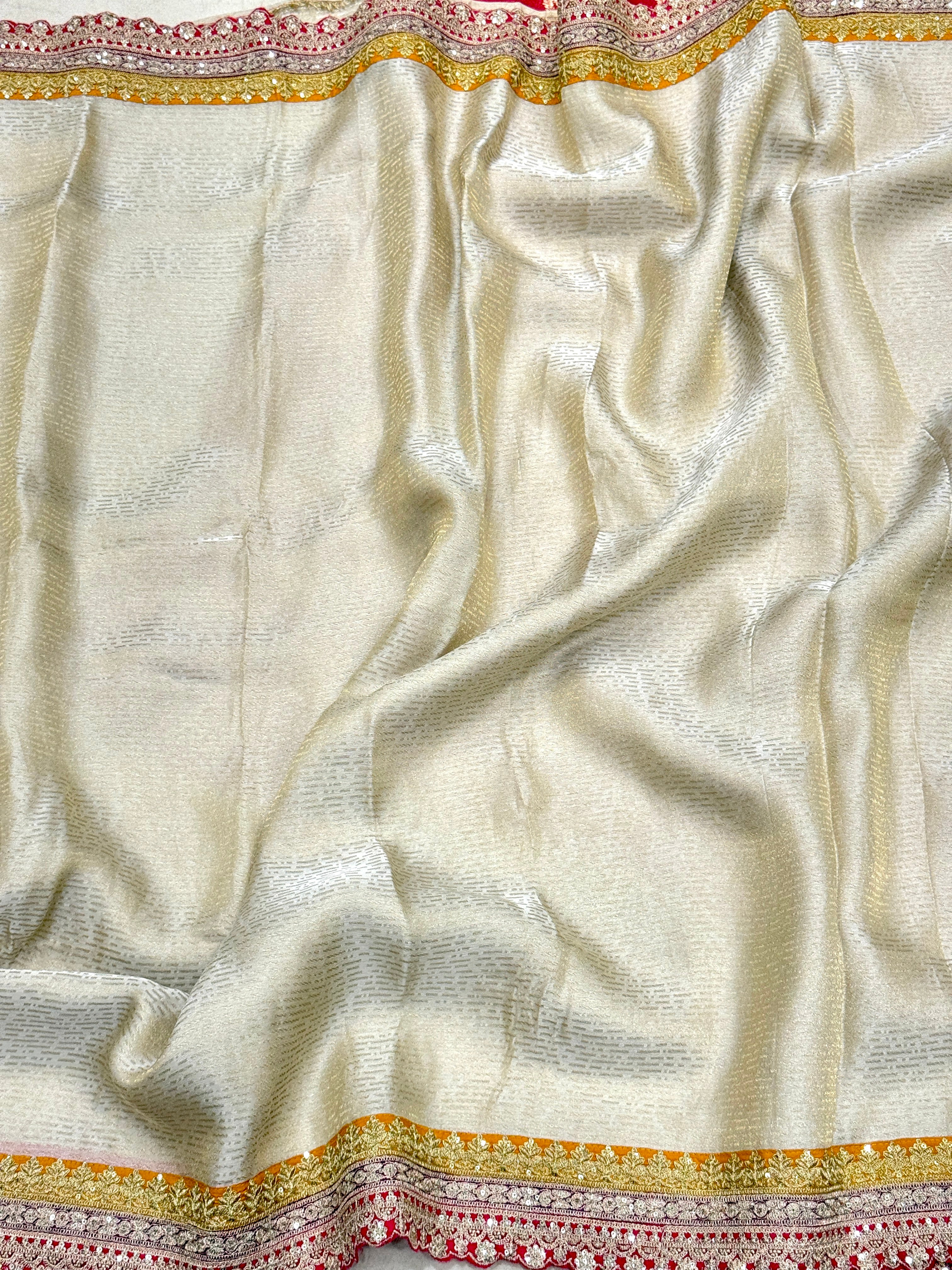 Crepe Tissue Weaved Contemporary Sabyasachi Inspired Rani Border Saree
