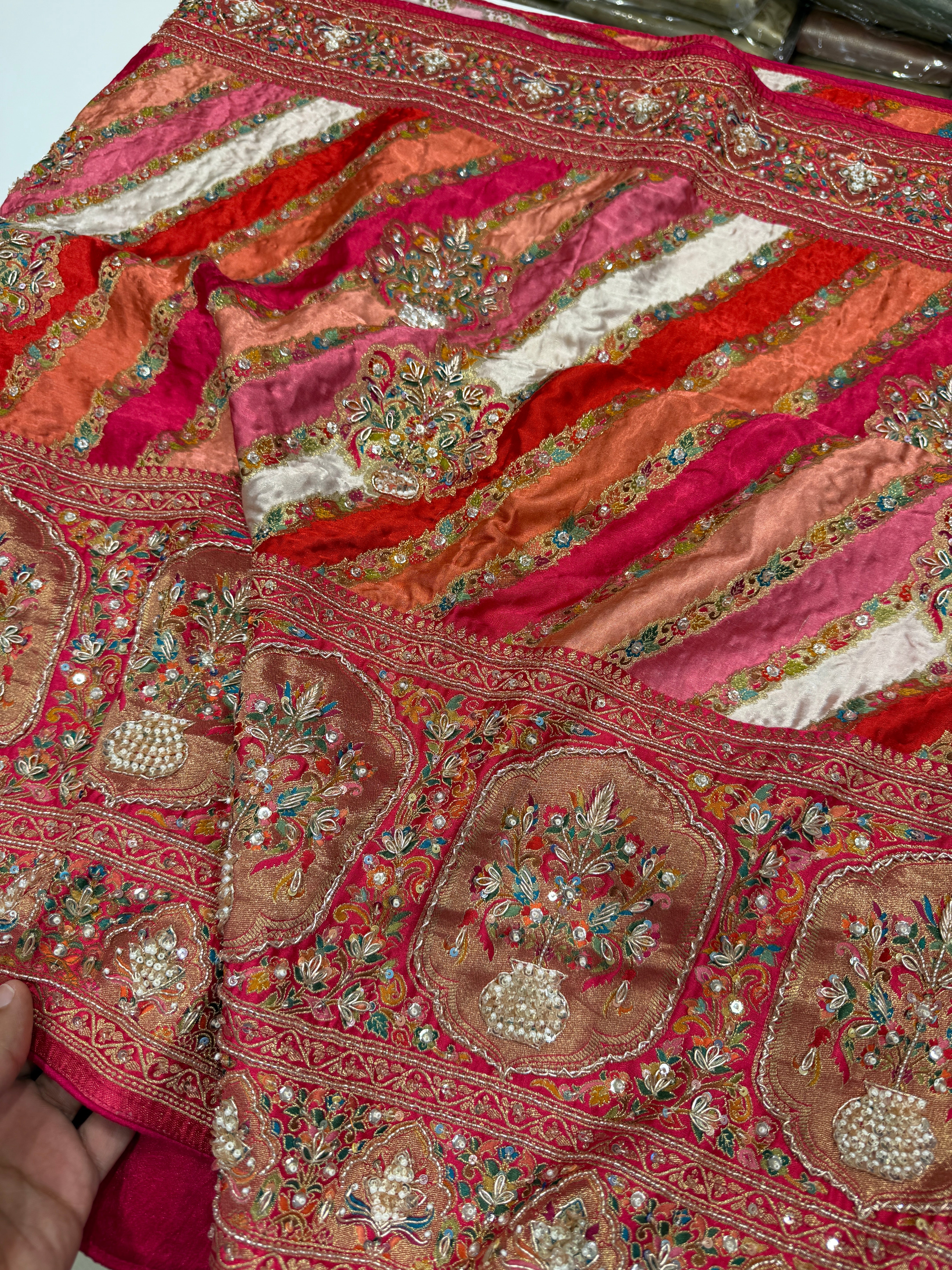 Khushi Kapoor Inspired Big Border Banarasi Modal Rangkat Embroidery Saree