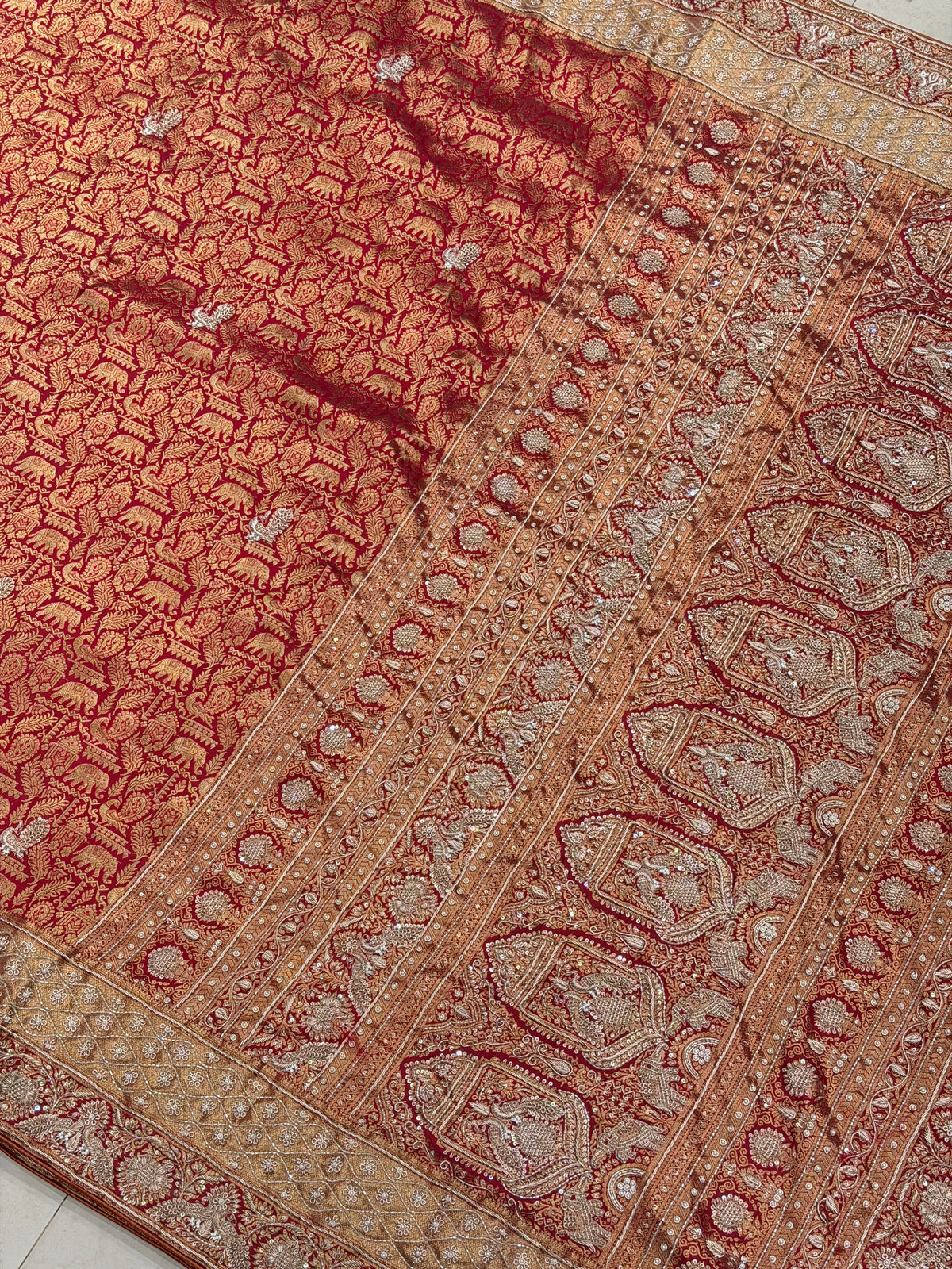 Maroon Kanjivaram Peacock Motifs Zardosi Hand Embroidery Saree