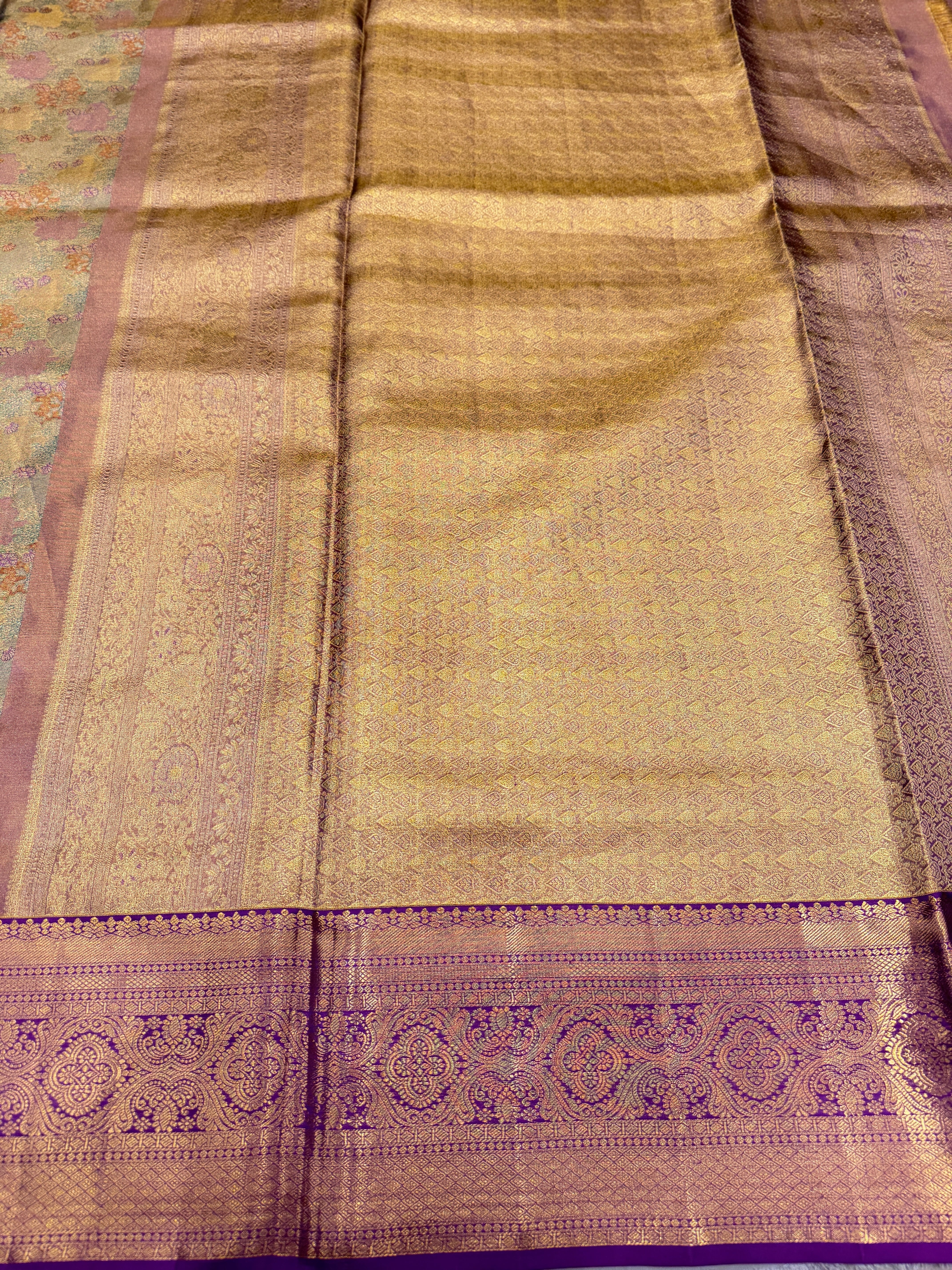 Violet Meenakari Handloom Kanjivaram Tissue Silk Saree
