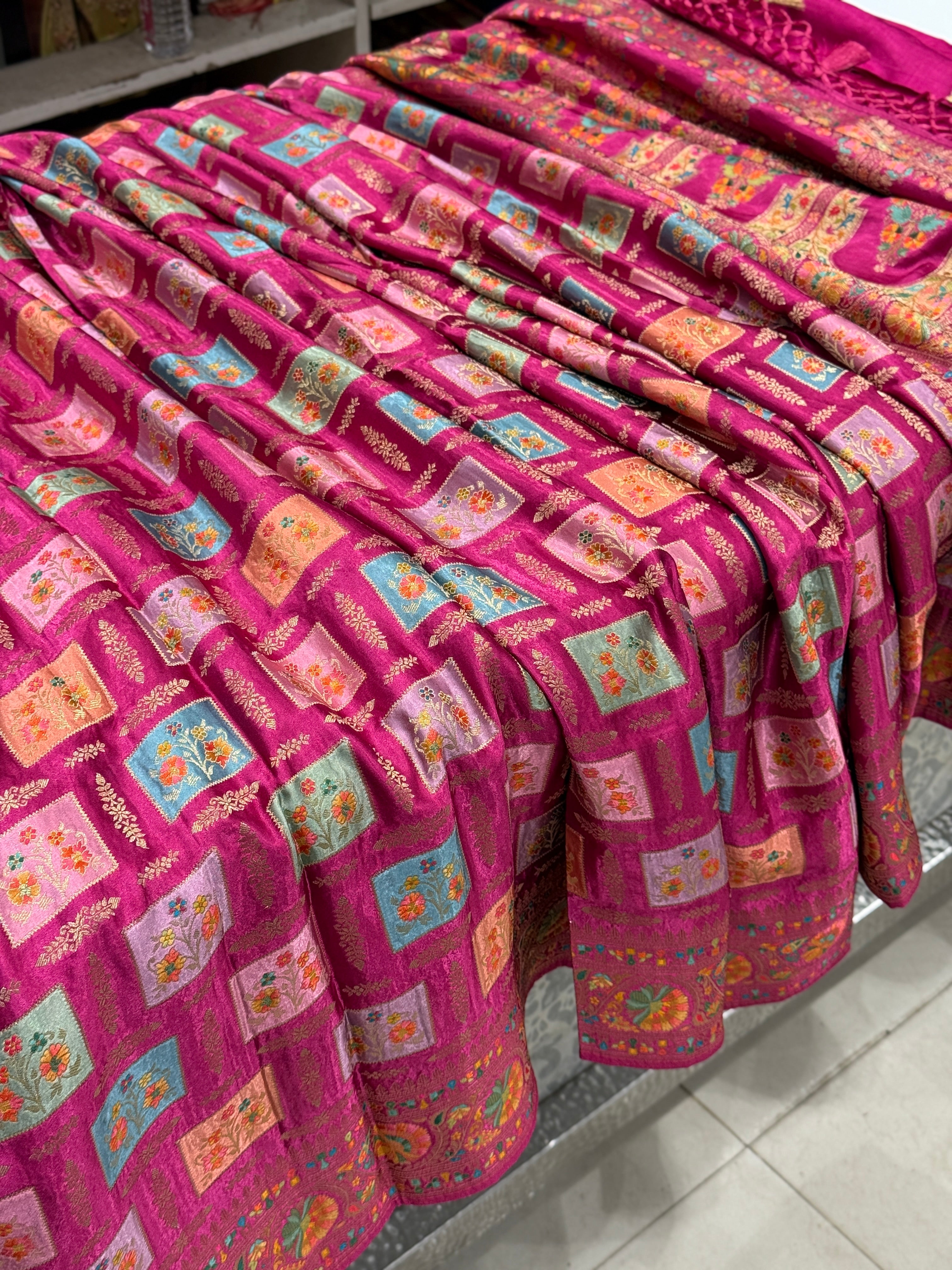 Raspberry Box Check Banarasi Modal Satin Rangkat Saree
