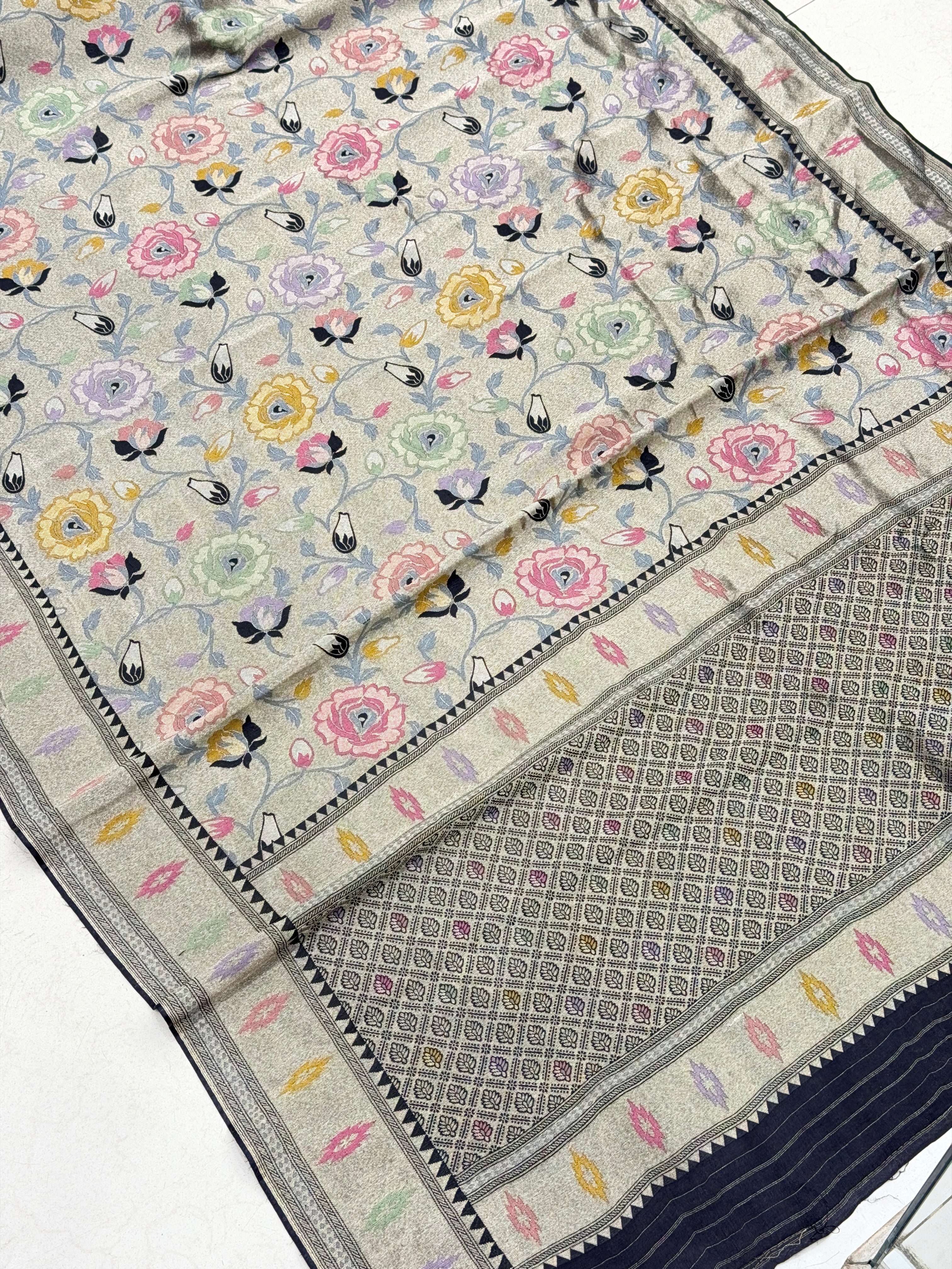 Black Banarasi Munga Tissue Meenakari Saree