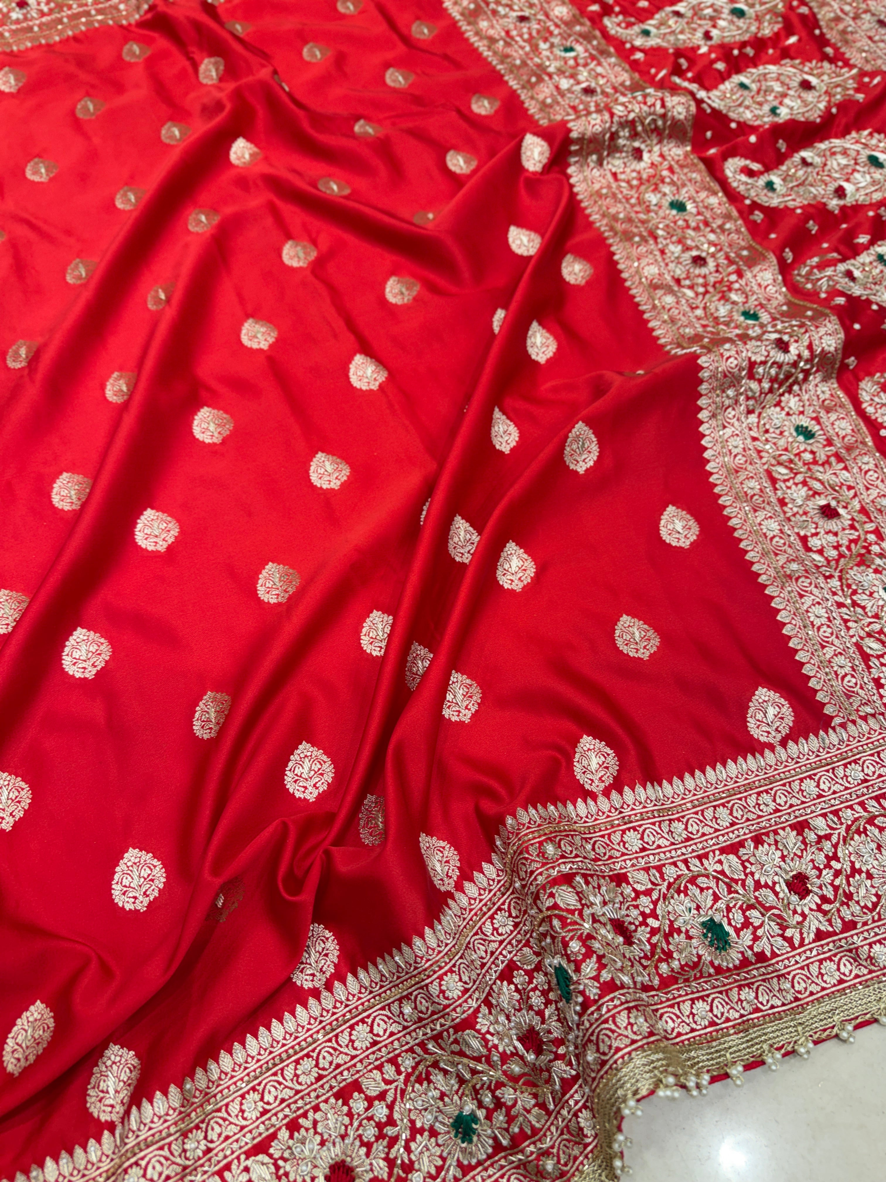 Red Banarasi Buttas Resham Zardosi Hand Embroidery Saree