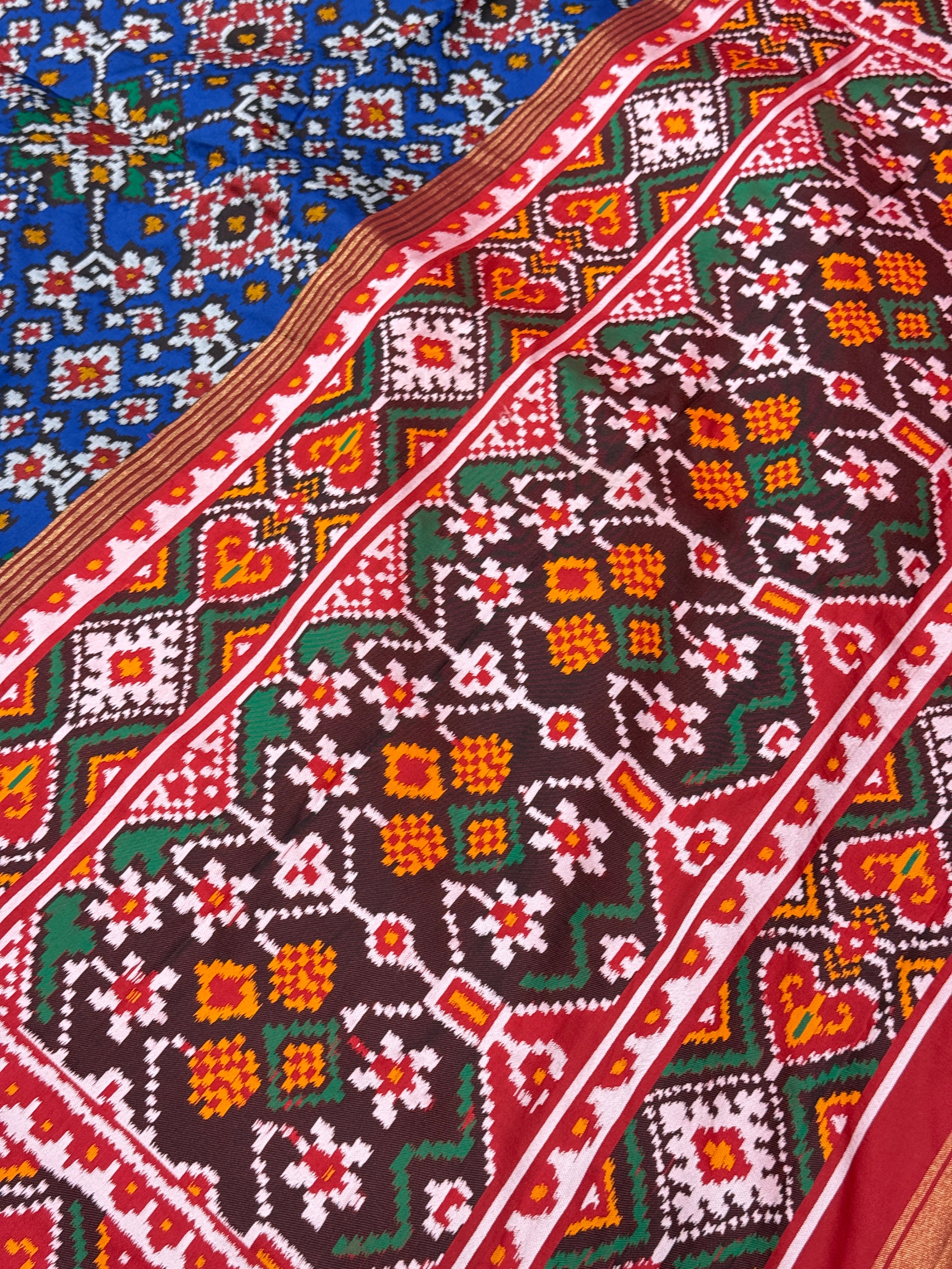 Red Blue Manekchowk Semi Silk Weaved Patan Patola Saree
