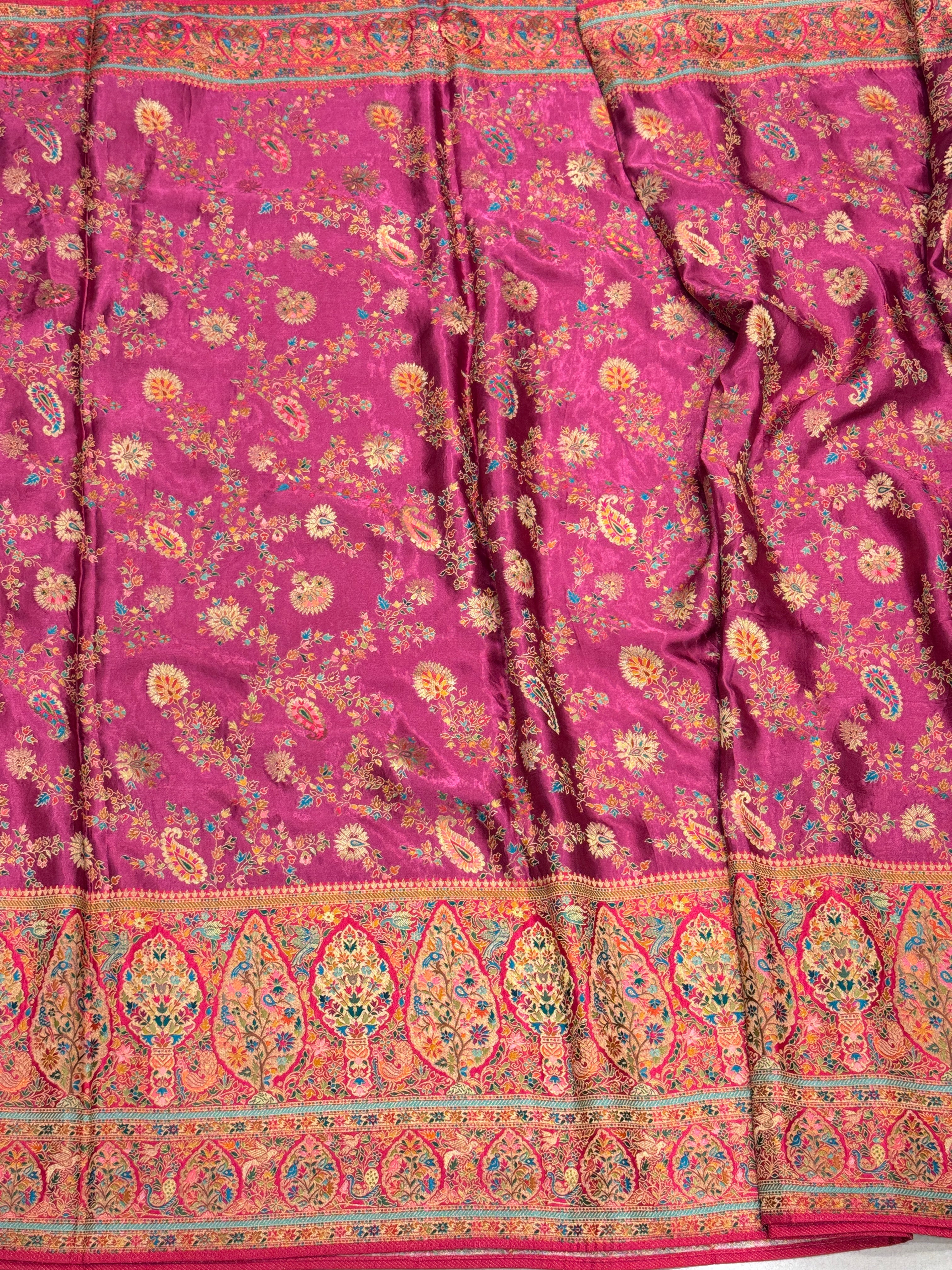 Rasberry Pink Banarasi Modal Rangkat Meenakari Jaal Big Border Saree