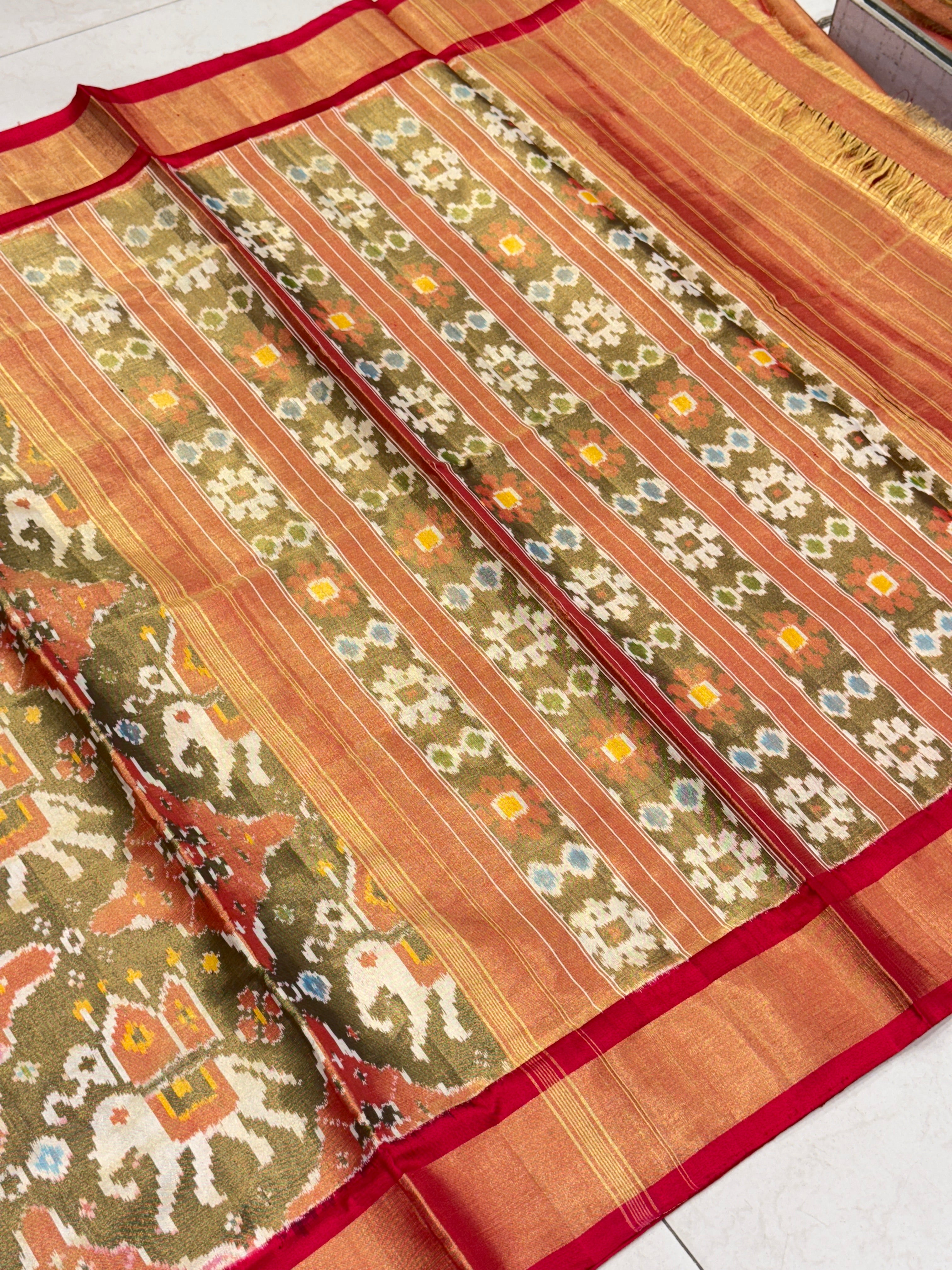 Handloom Tissue Silk Elephant Motif Patola Saree