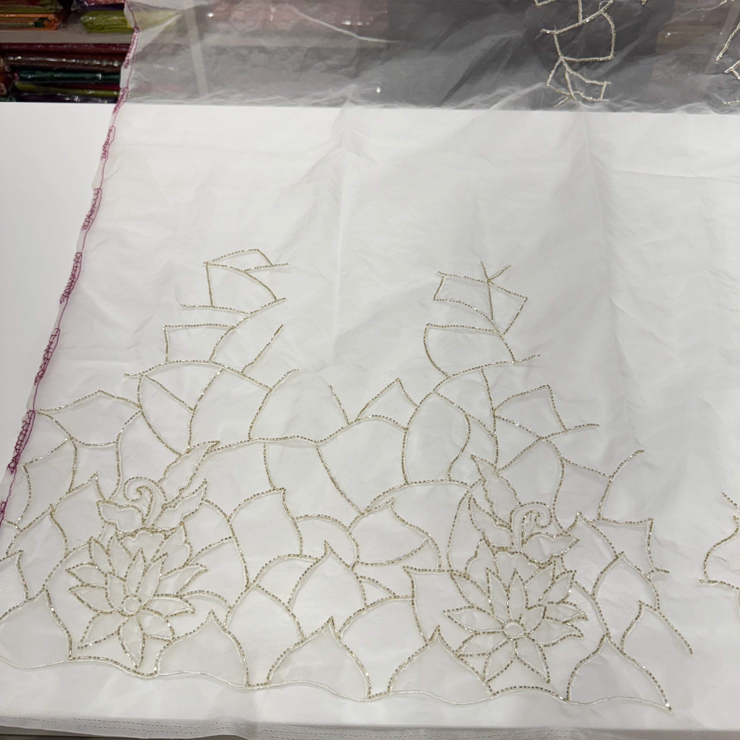 White Organza Hand Embroidery Blouse Piece