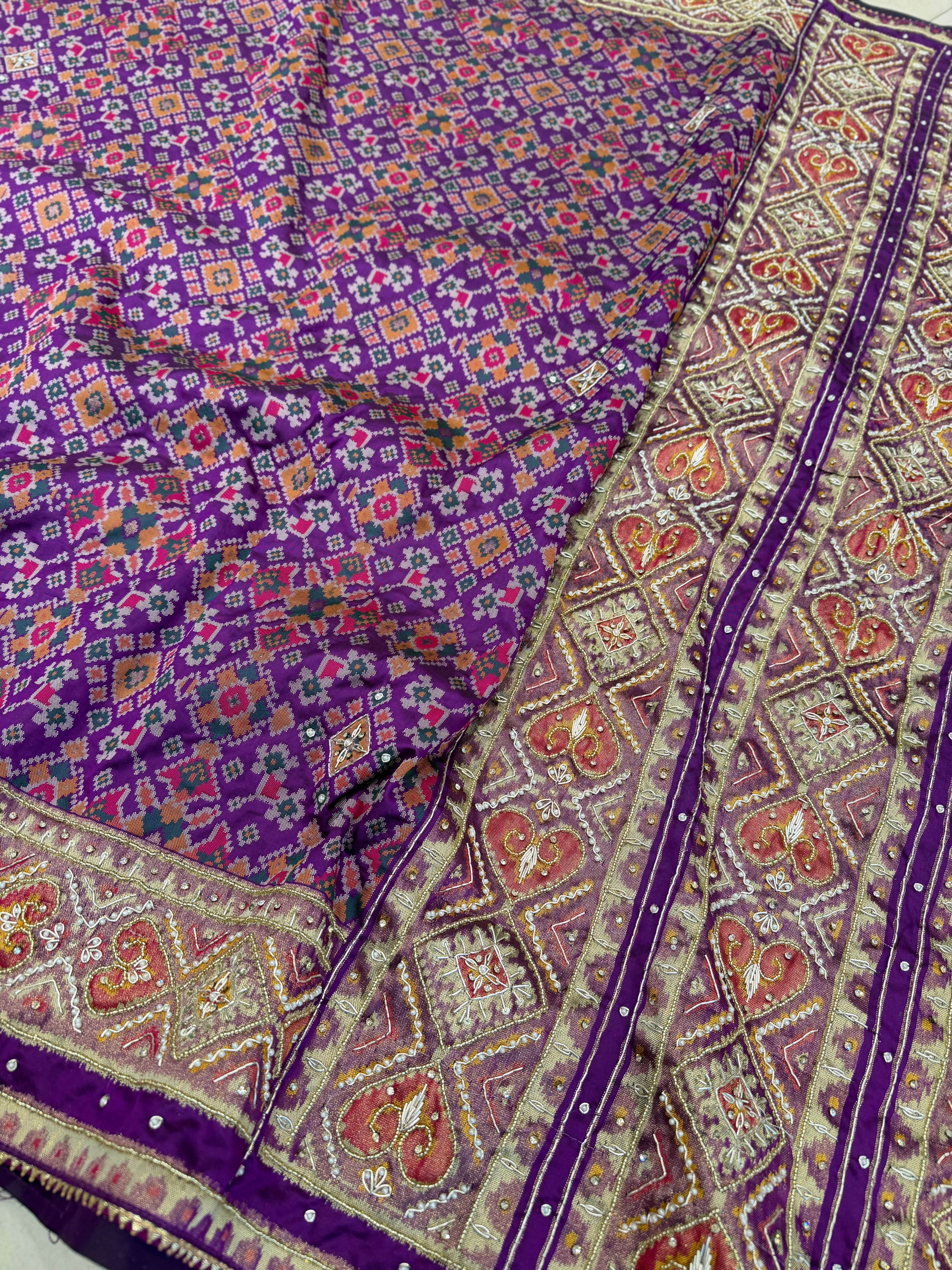 Violet Manek Chowk Hand Embroidery Patola Saree