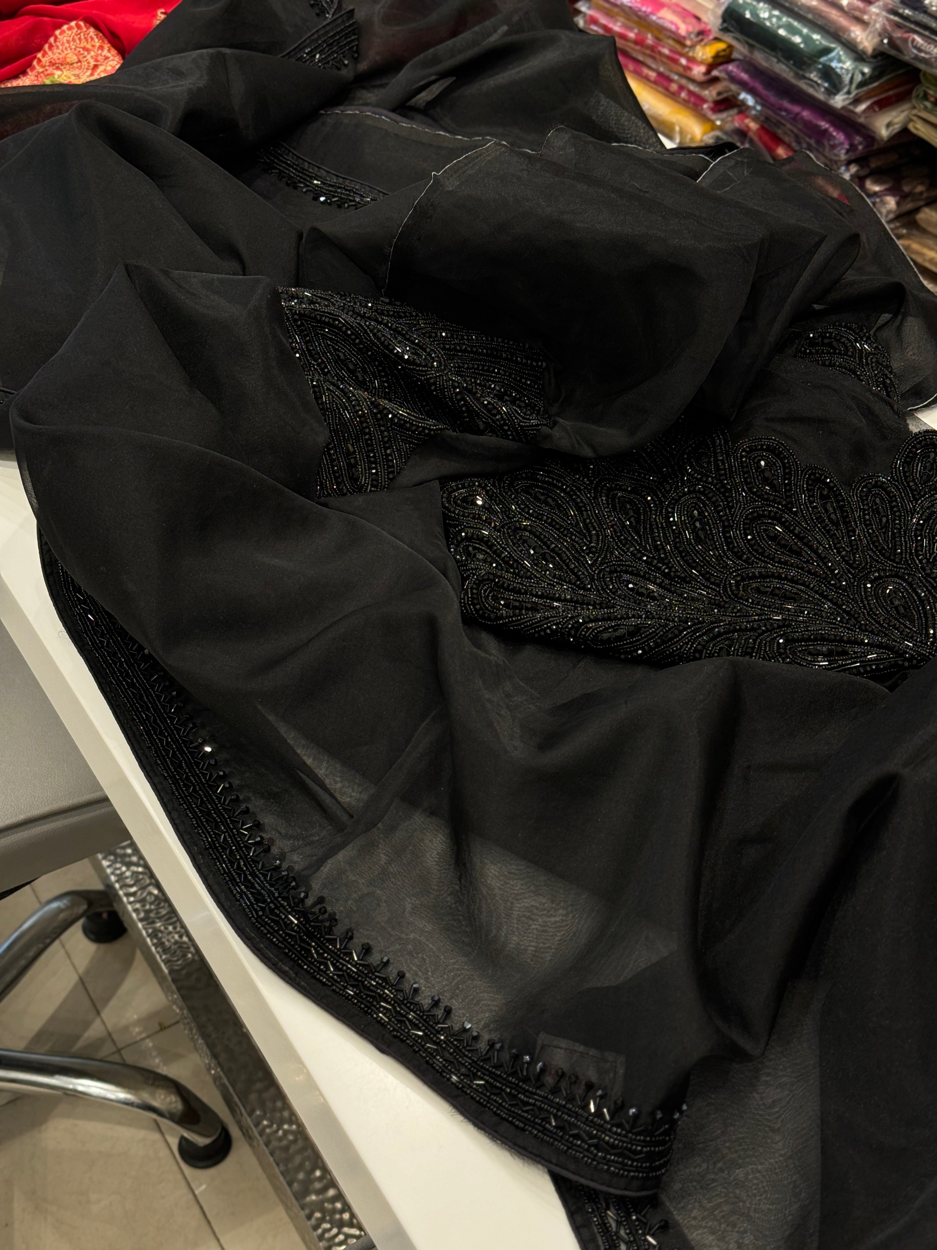 Black Organza Saree with Heavy Covert Design Blouse