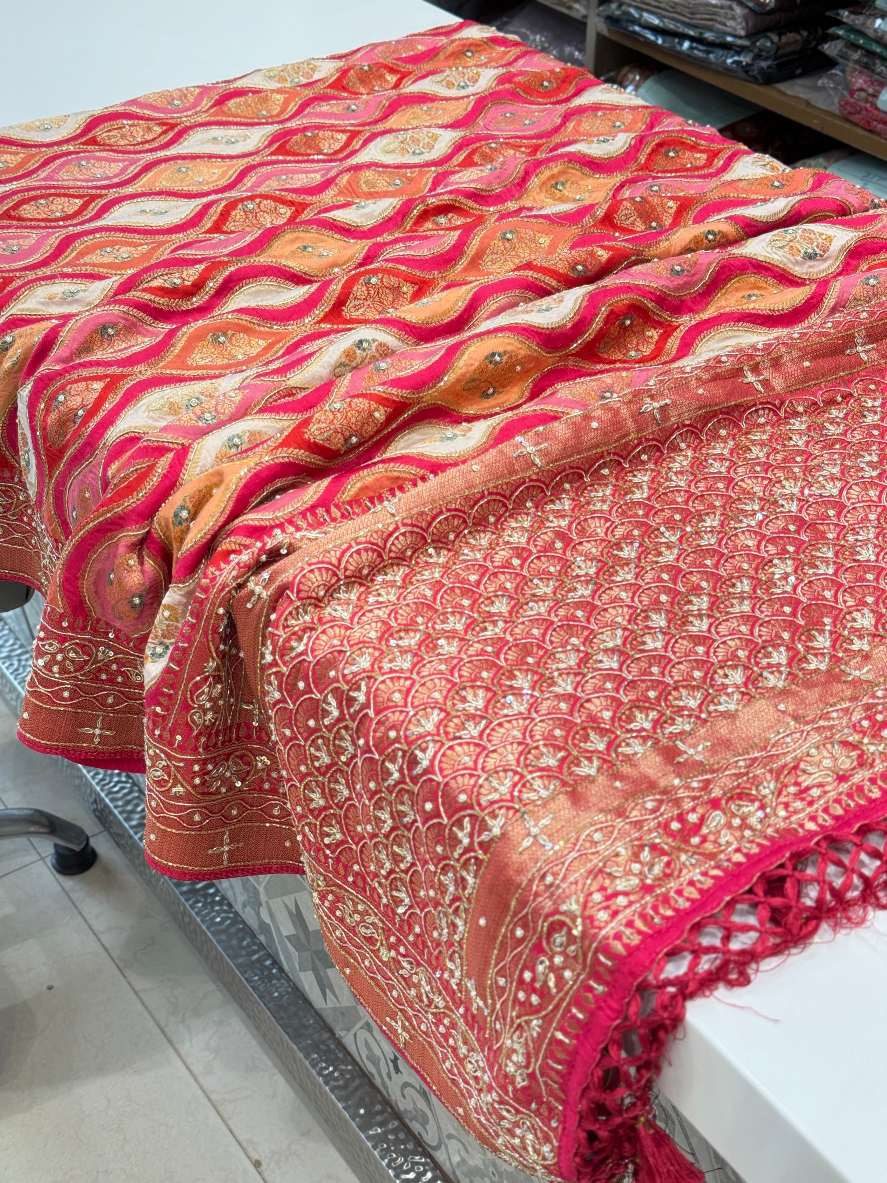 Rani Rangkat Modal Satin Zardosi Hand Embroidery Saree
