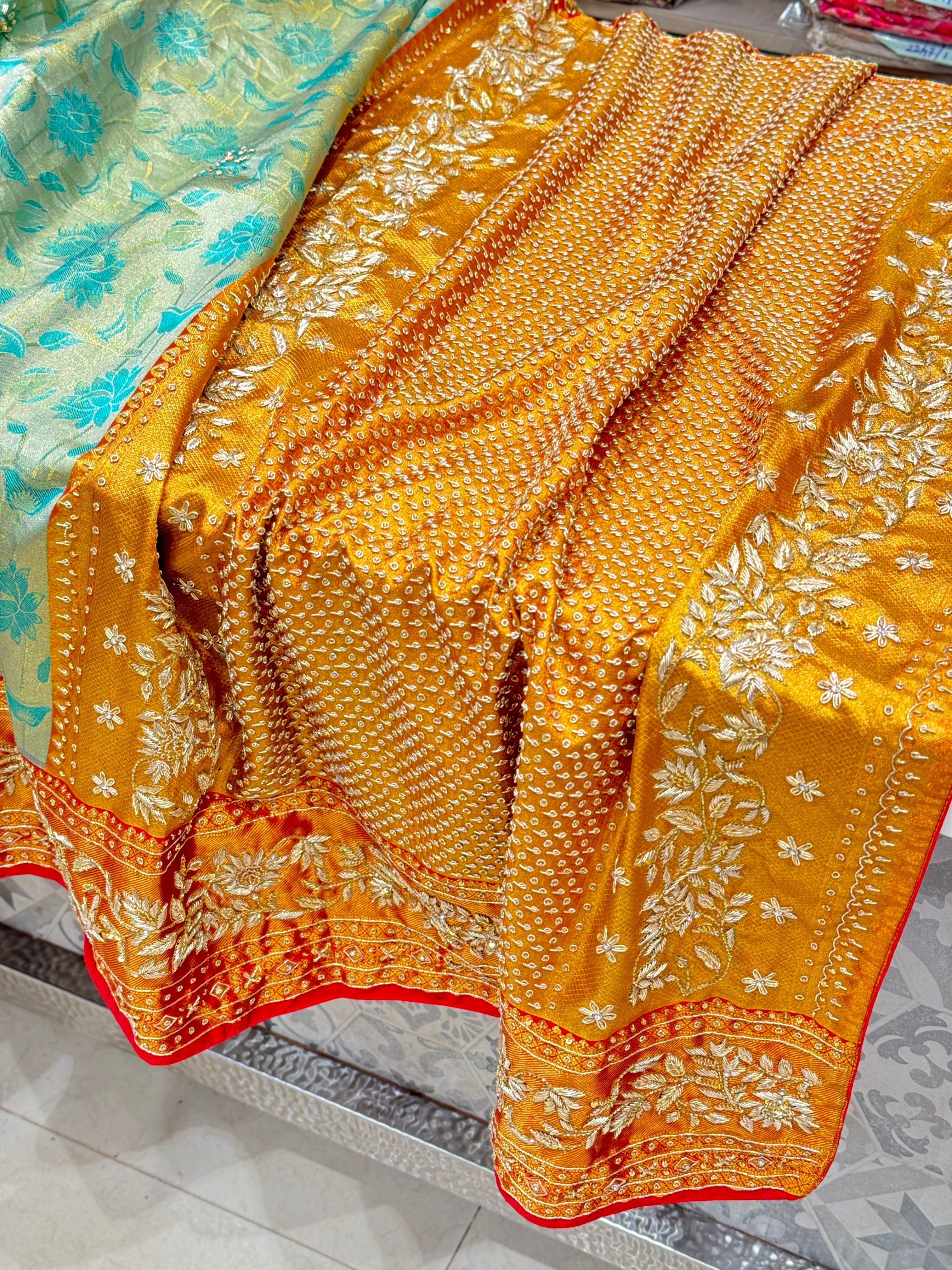 Sea Green Kanjivaram Hand Embroidery Zardosi Saree