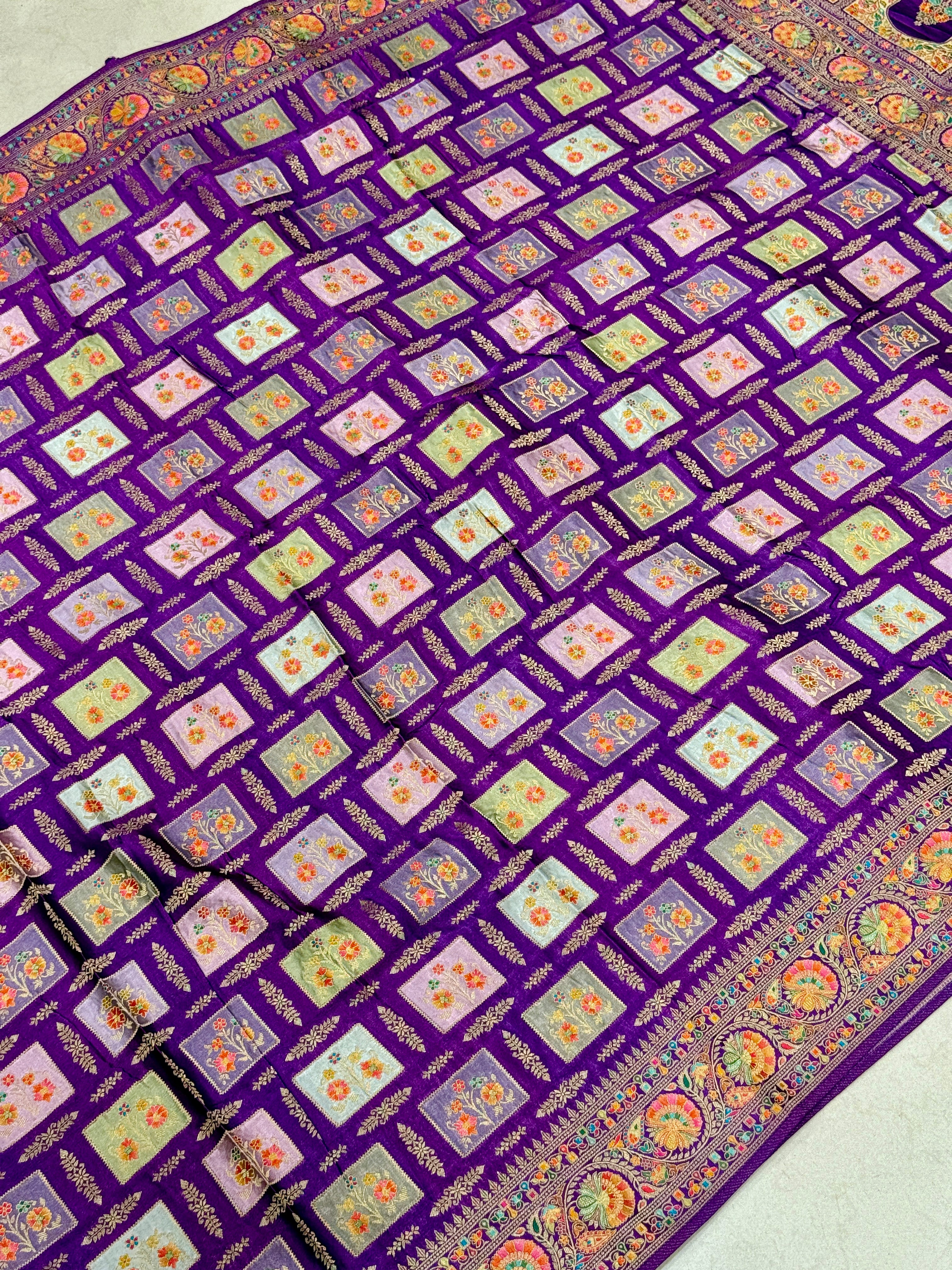 Violet Box Check Banarasi Modal Satin Rangkat Saree