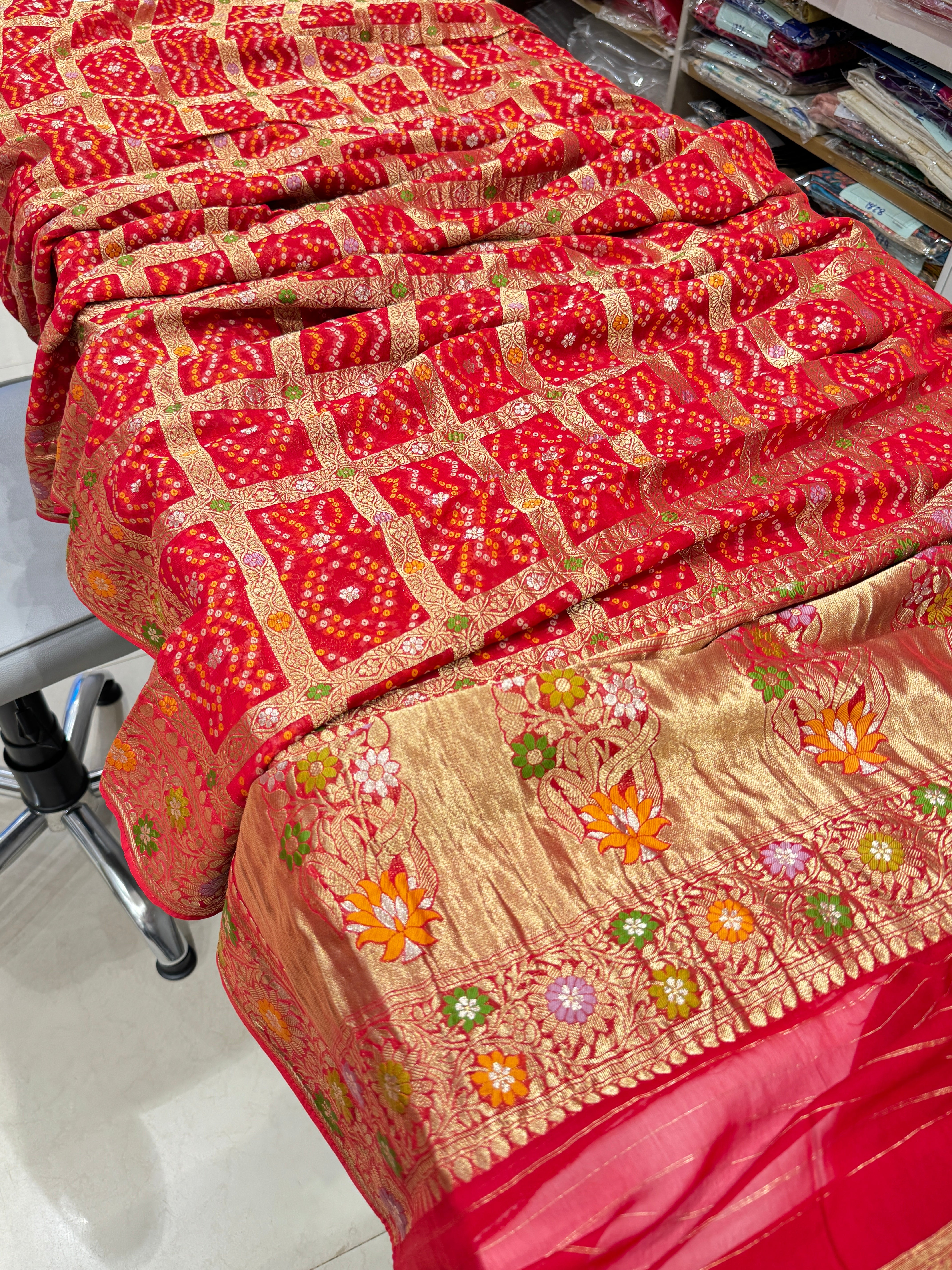 Red Gharchola Georgette Saree with Meenakari