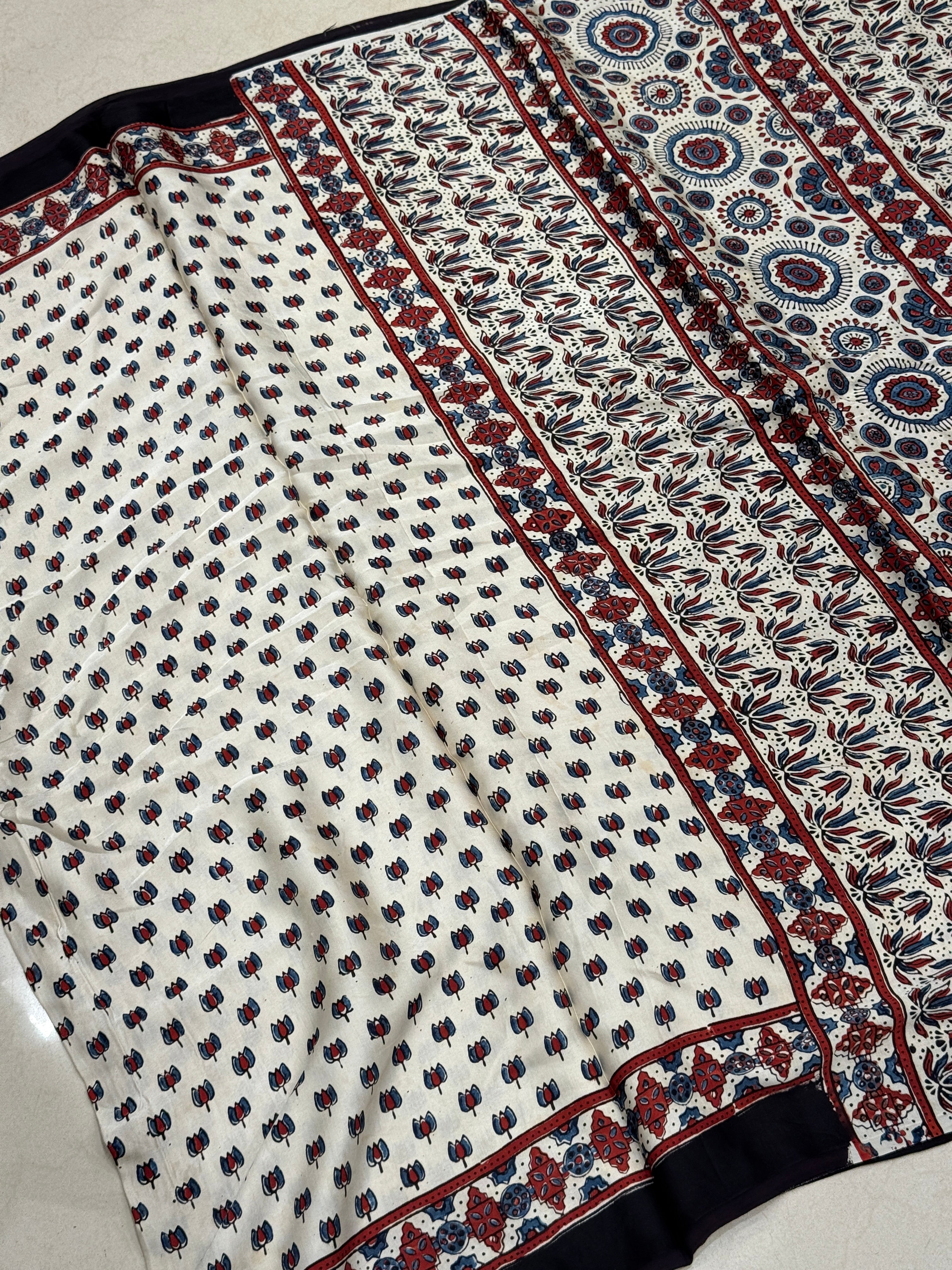White Lotus Butts Ajrakh Modal Gajji Silk Saree