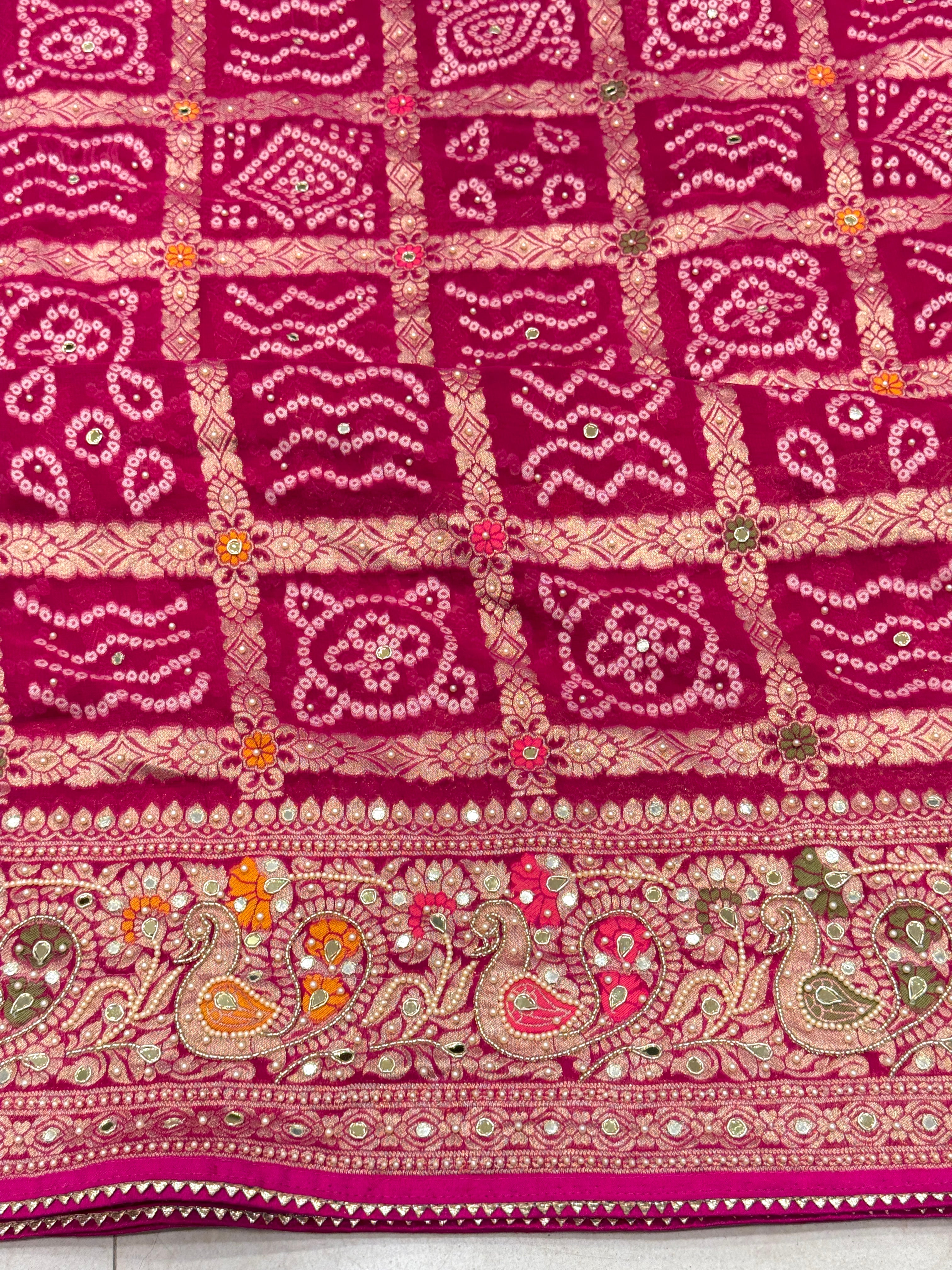 Rani Gharchola Moti Hand Embroidery Saree