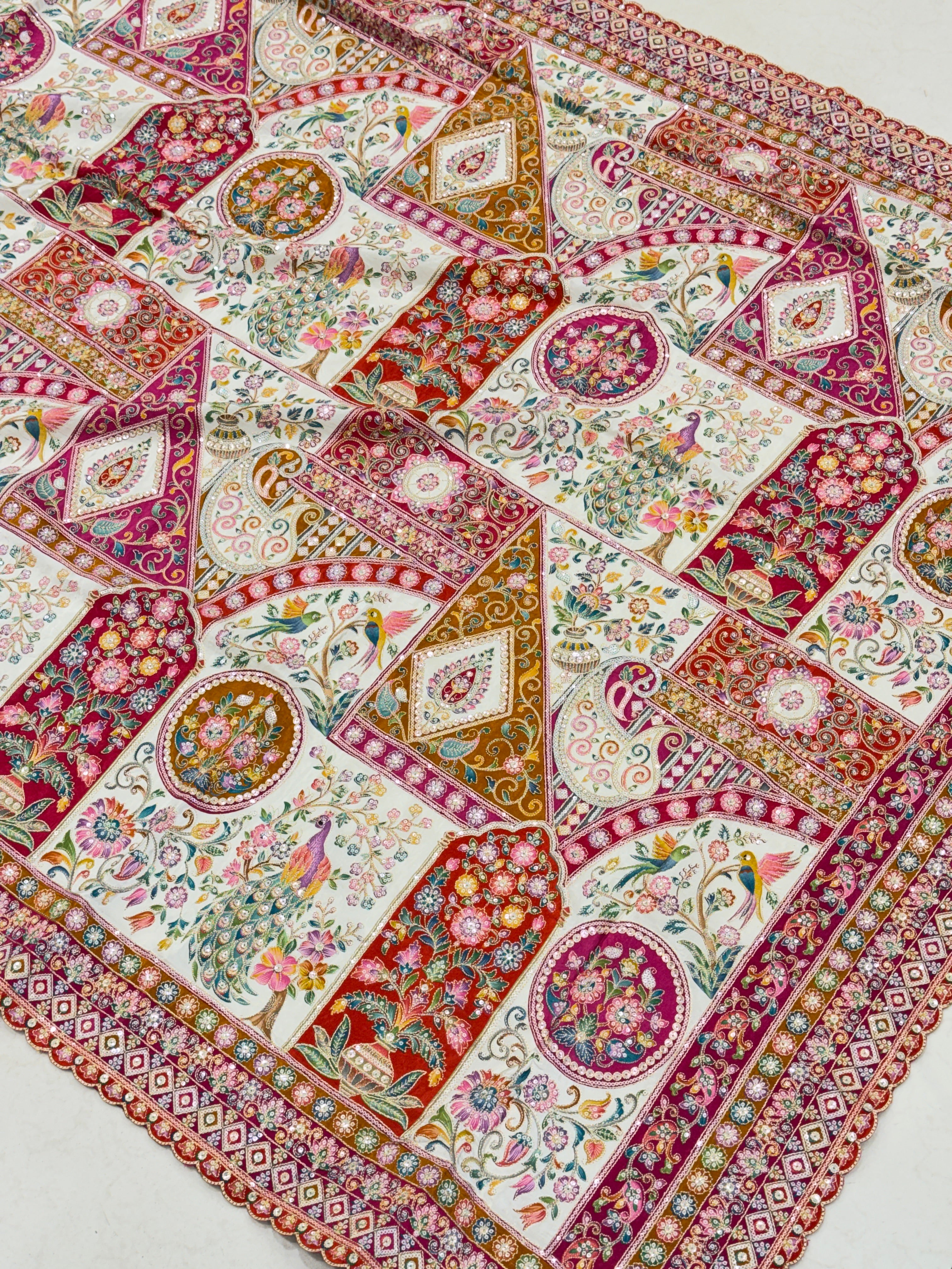 Beige Meenakari Crepe Banarasi Pita Embroidery Saree