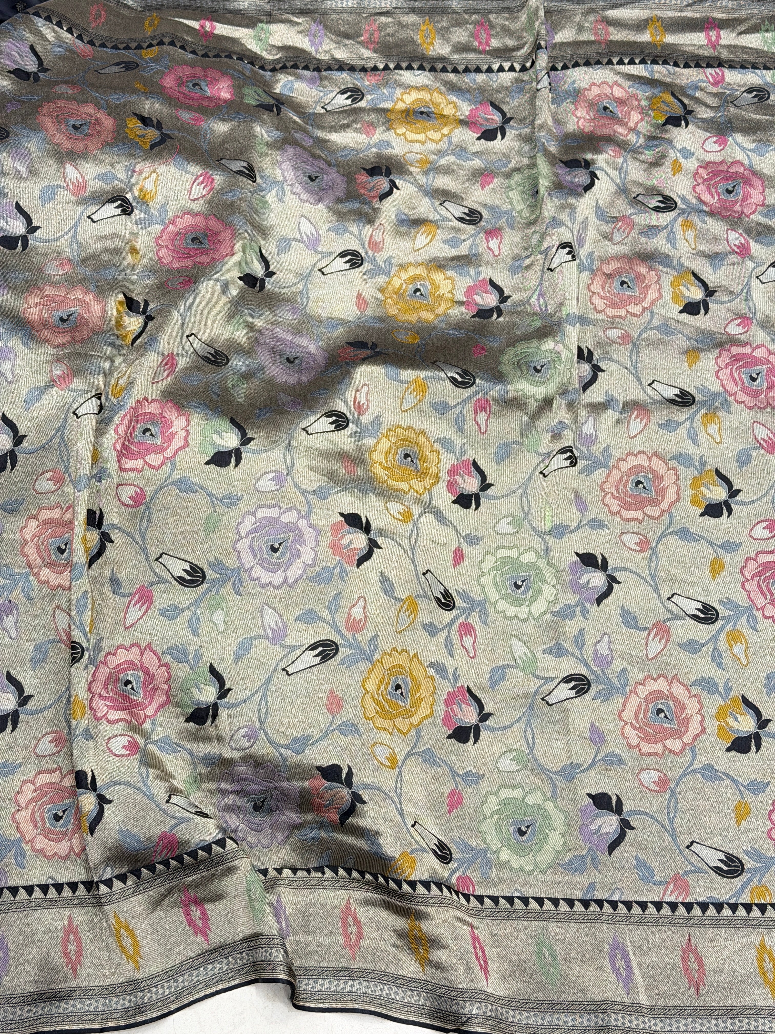 Black Banarasi Munga Tissue Meenakari Saree