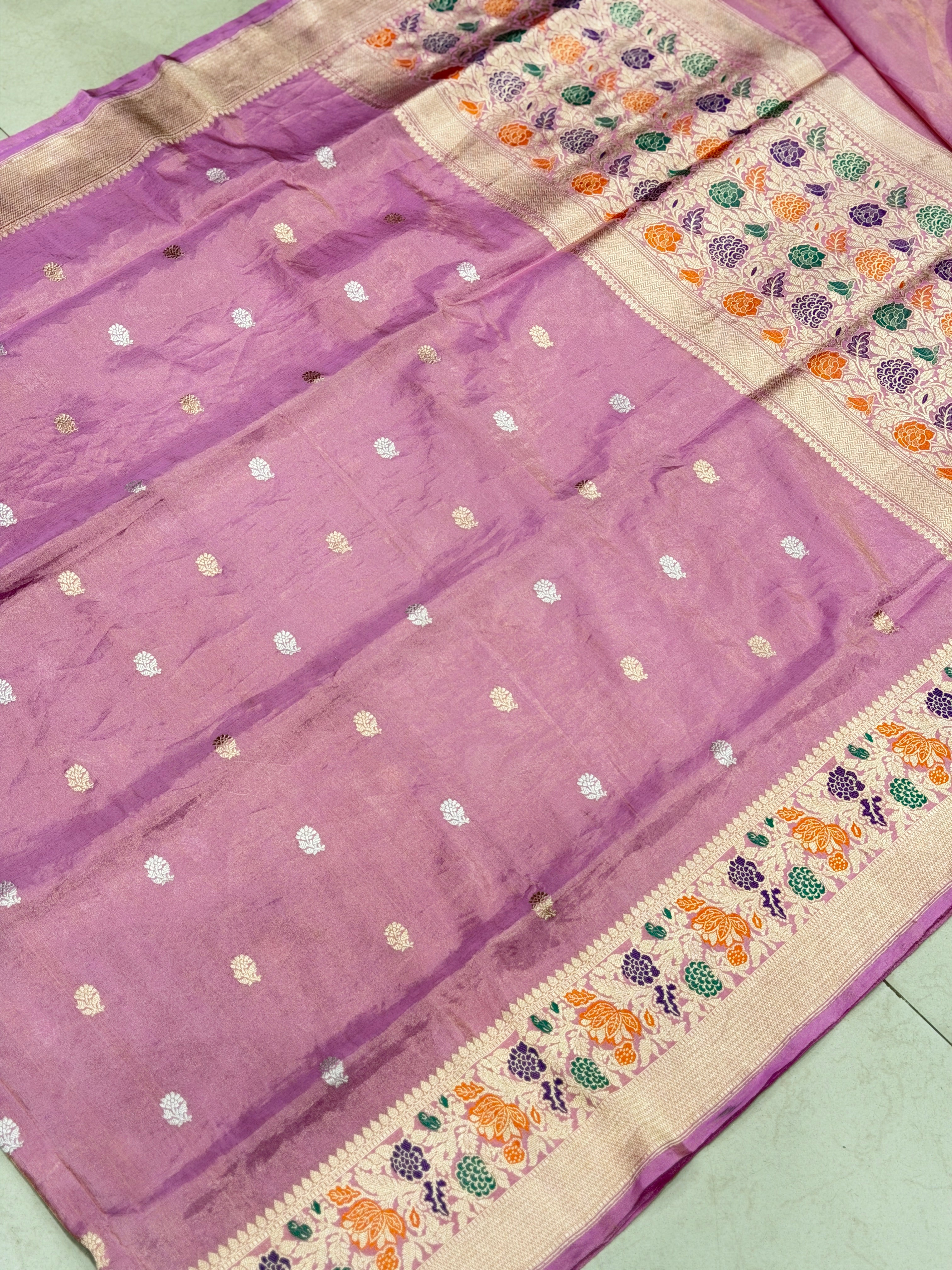 Pink Banarasi Katan Silk Tissue Handloom Kadwa Weave Saree