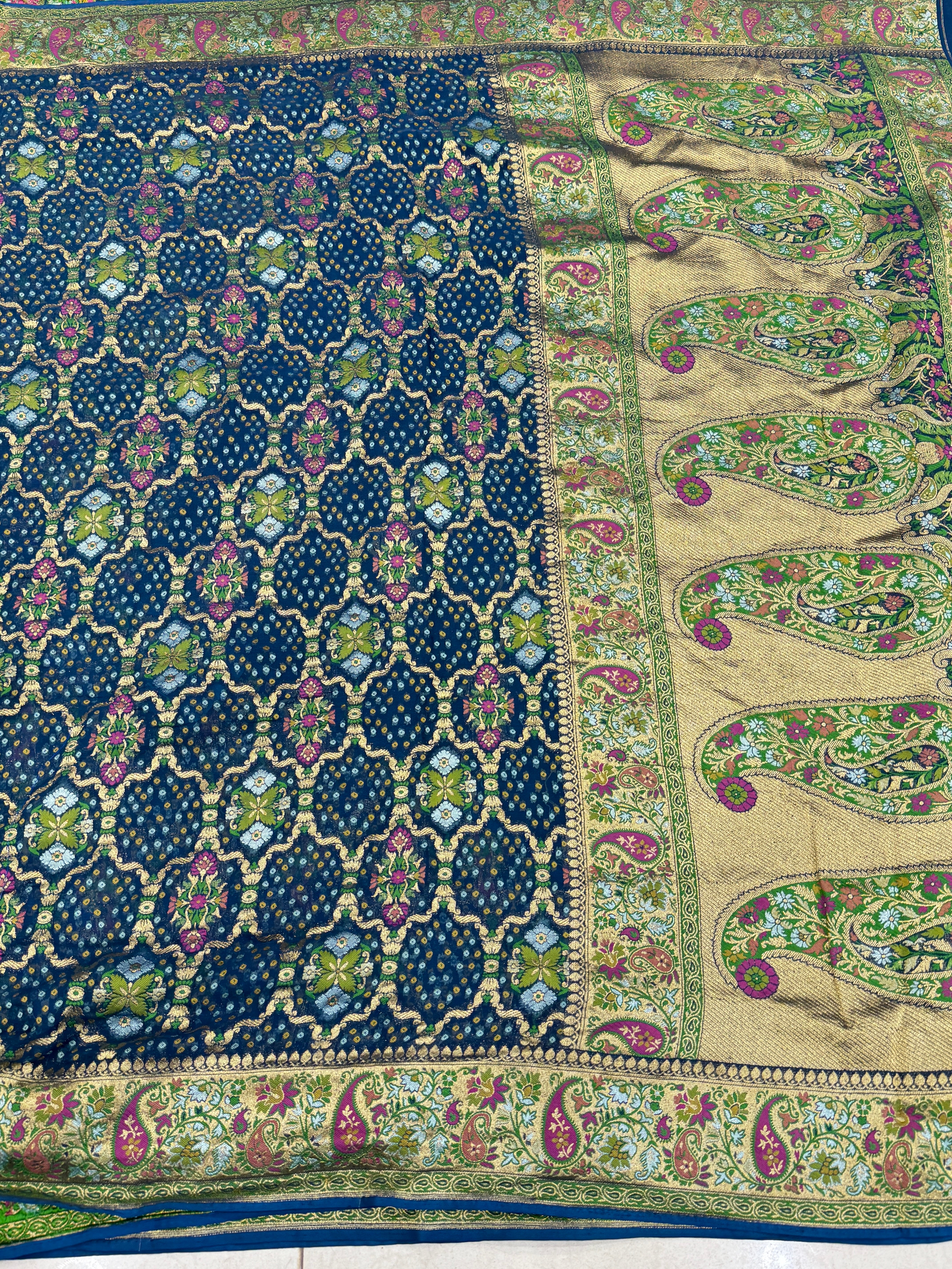 Blue Weaved Bandhej Meenakari Saree