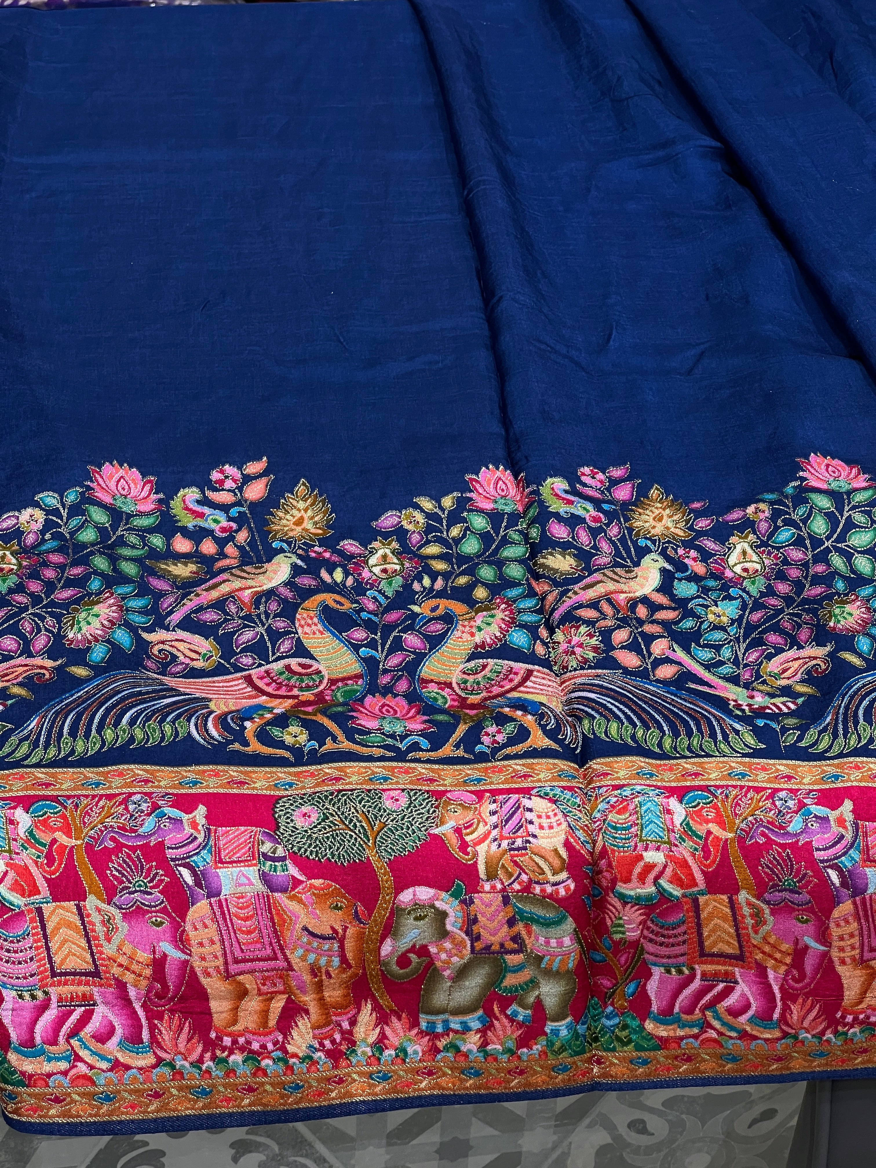 Royal Blue Pashmina Style Silk Saree