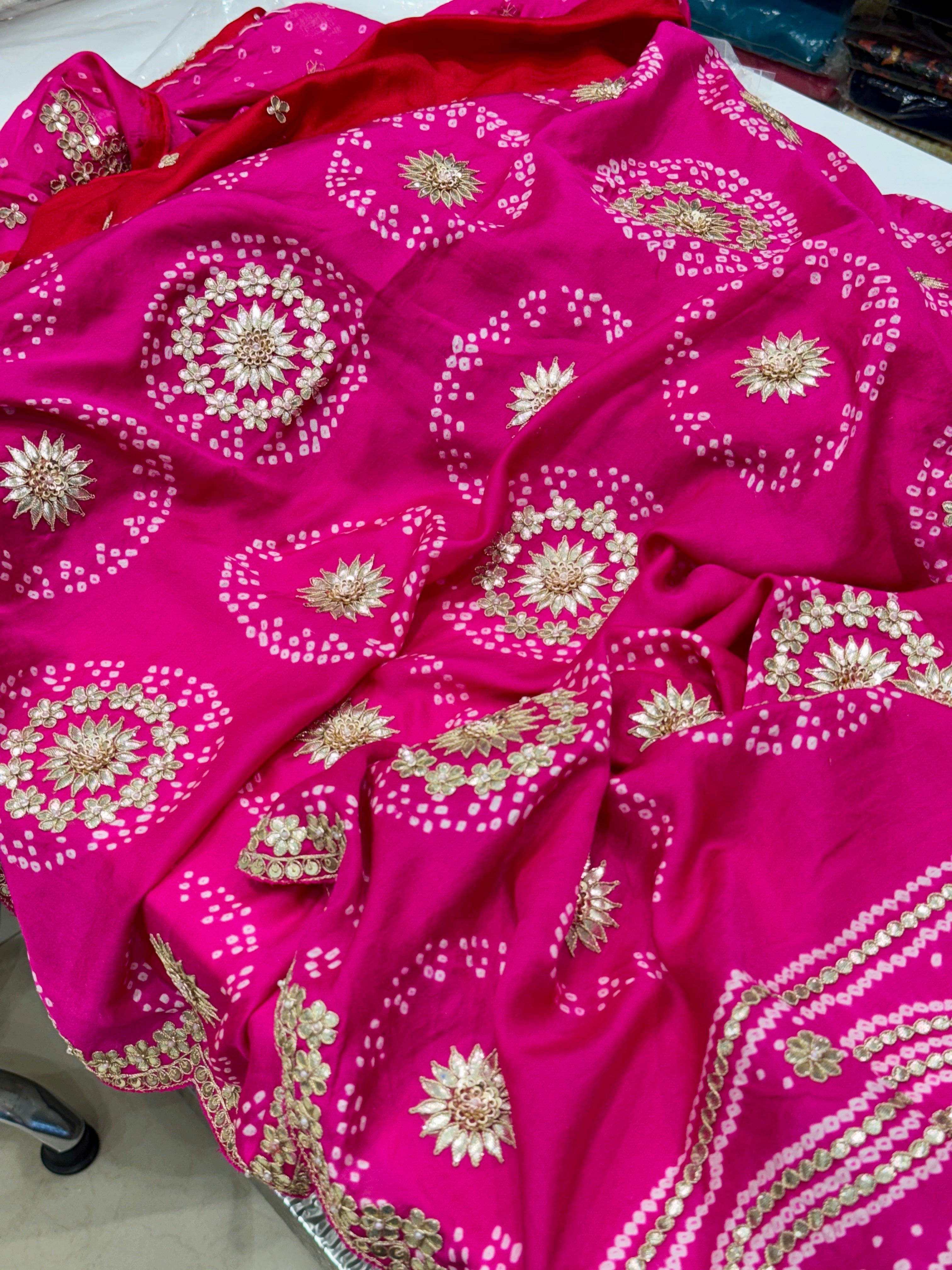 Rani Red Gajji Silk Bandhej Marodi Gotapatti Saree