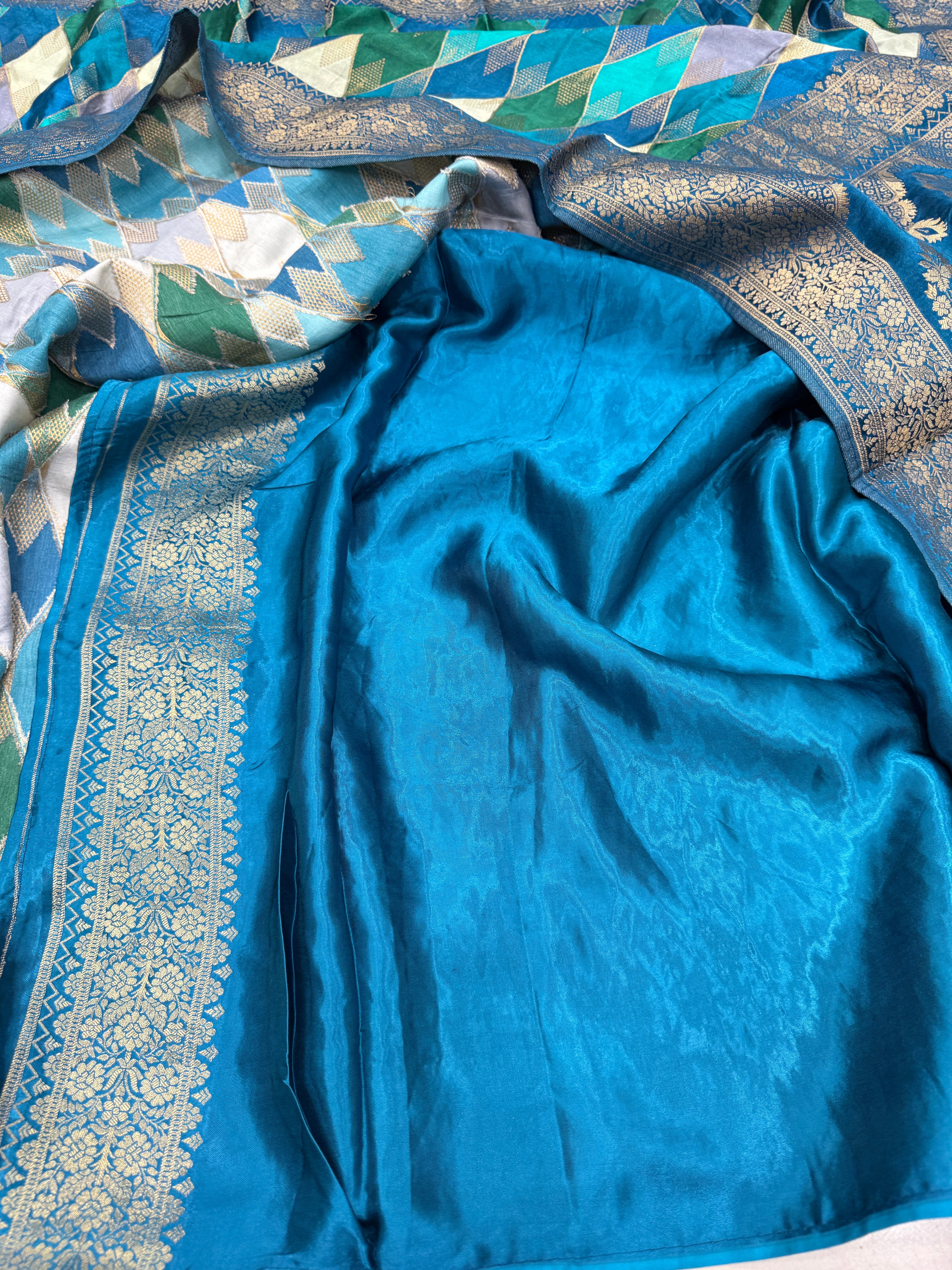 Rama Blue Contemporary Kaju Katli Design Banarasi Modal Satin Rangkat Saree