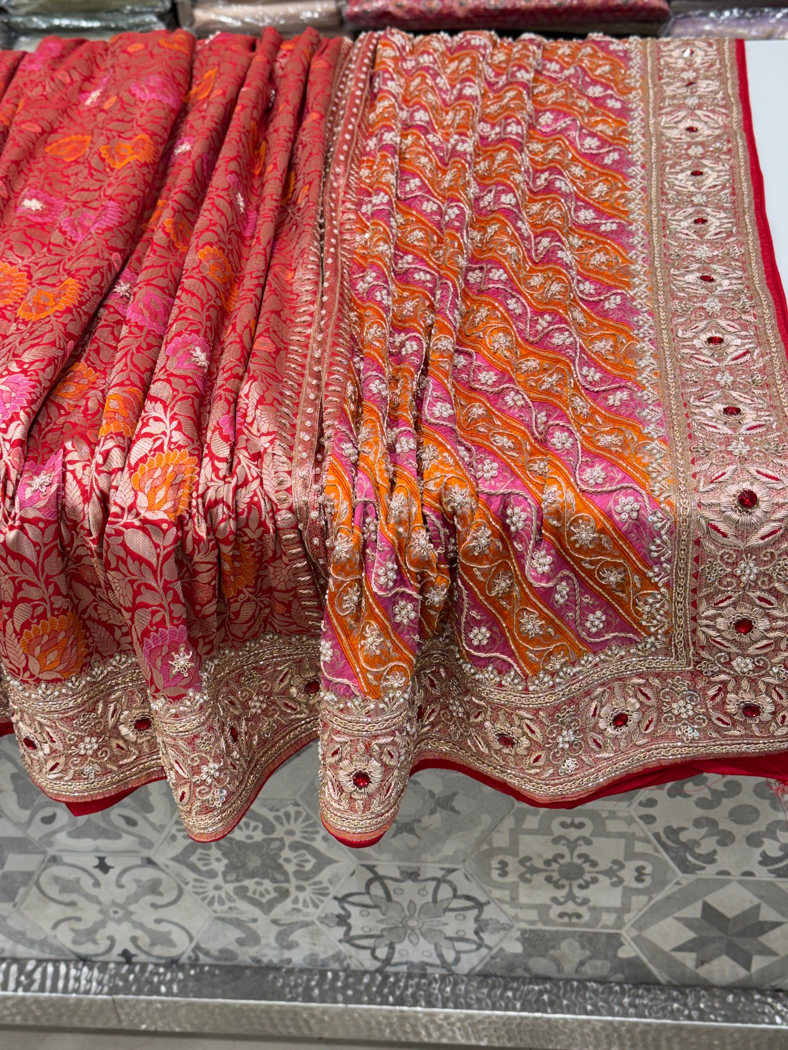 Meenakari Banarasi Katan Zardodi Hand Embroidery Crystal Saree