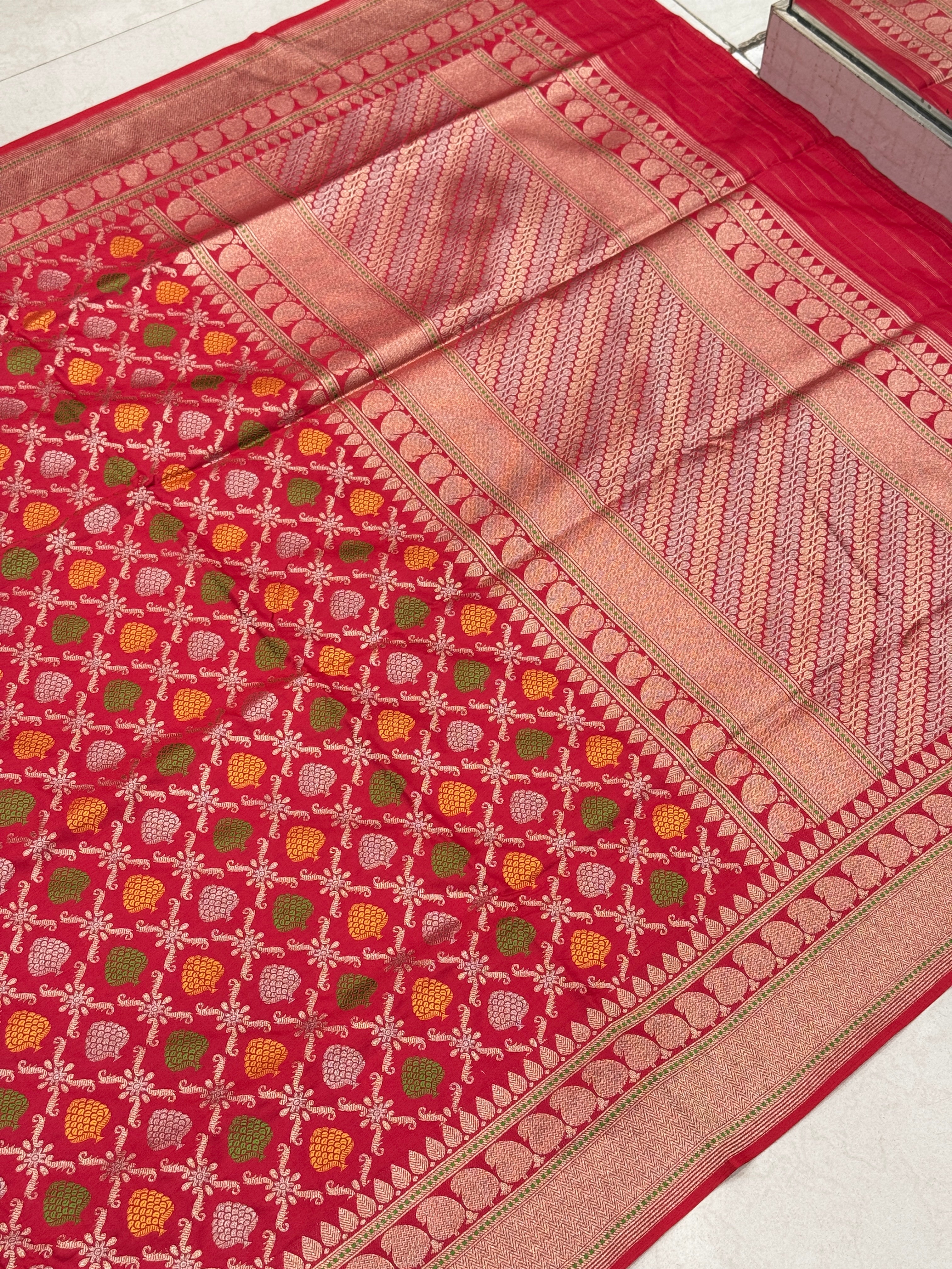 Red Pine Butta Banarasi Silk Saree