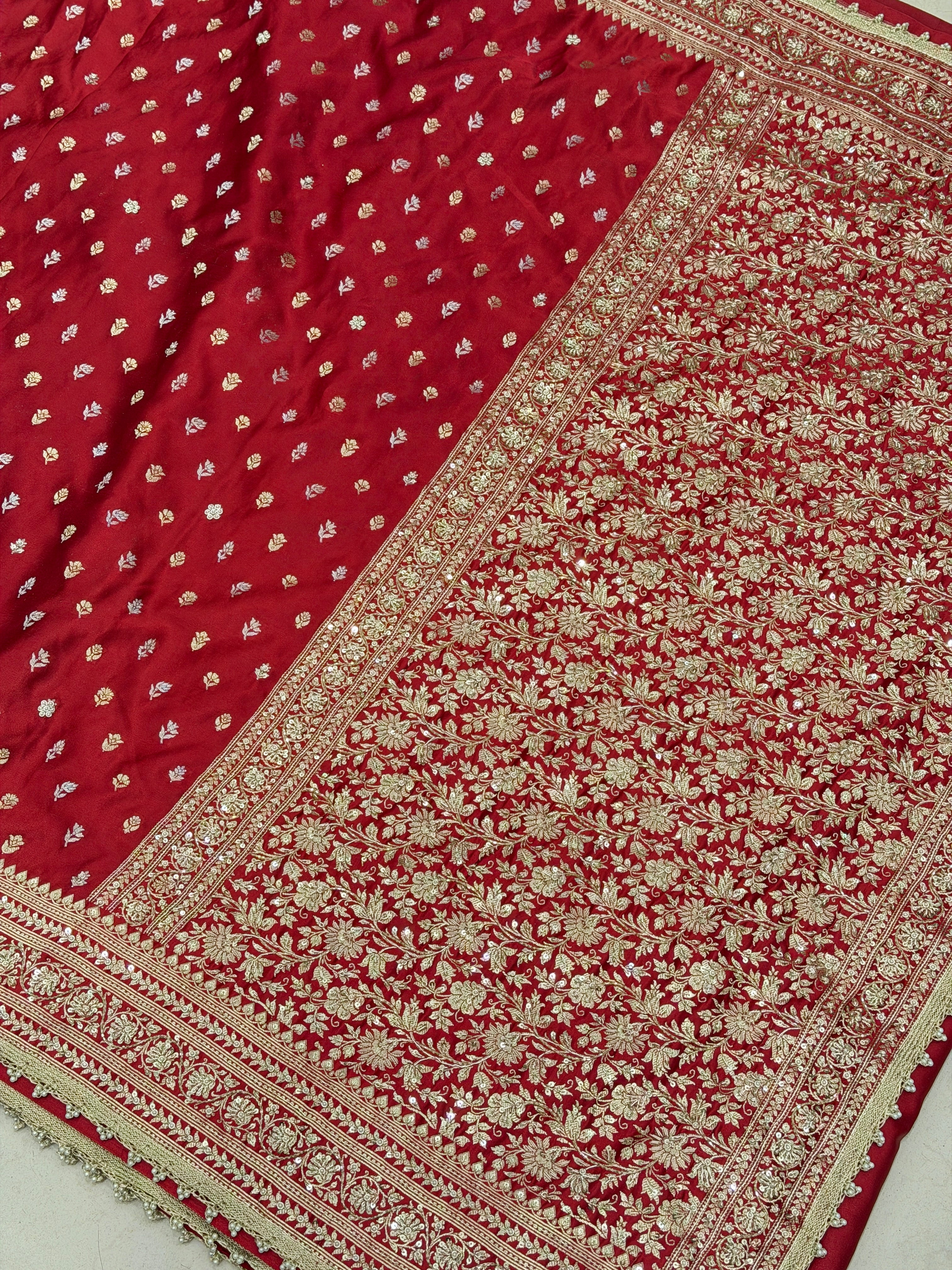 Maroon Banarasi Sona Roopa Buttis Zardosi Hand Embroidery Saree