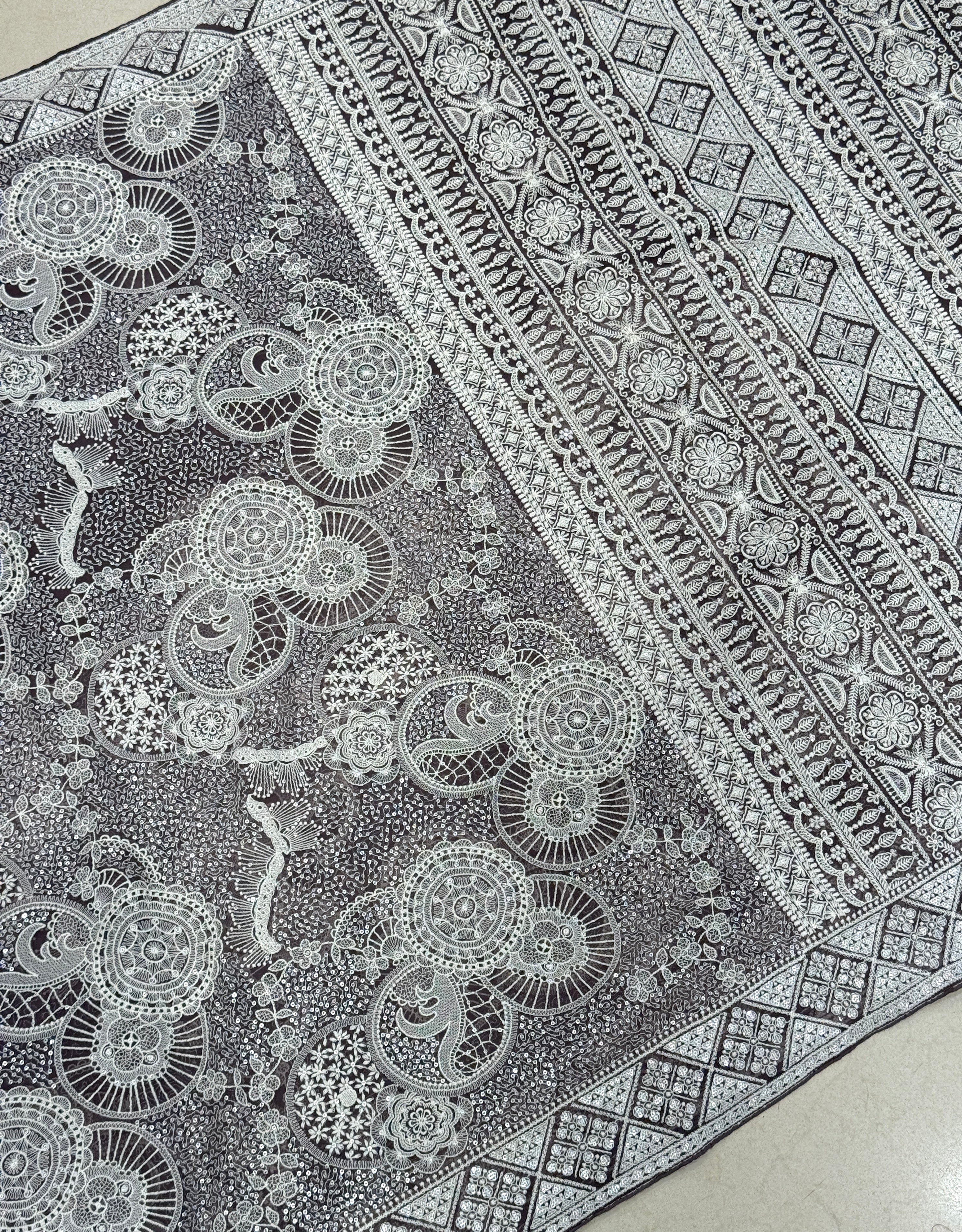 Brownish Grey Chikankari Georgette Jaal Saree