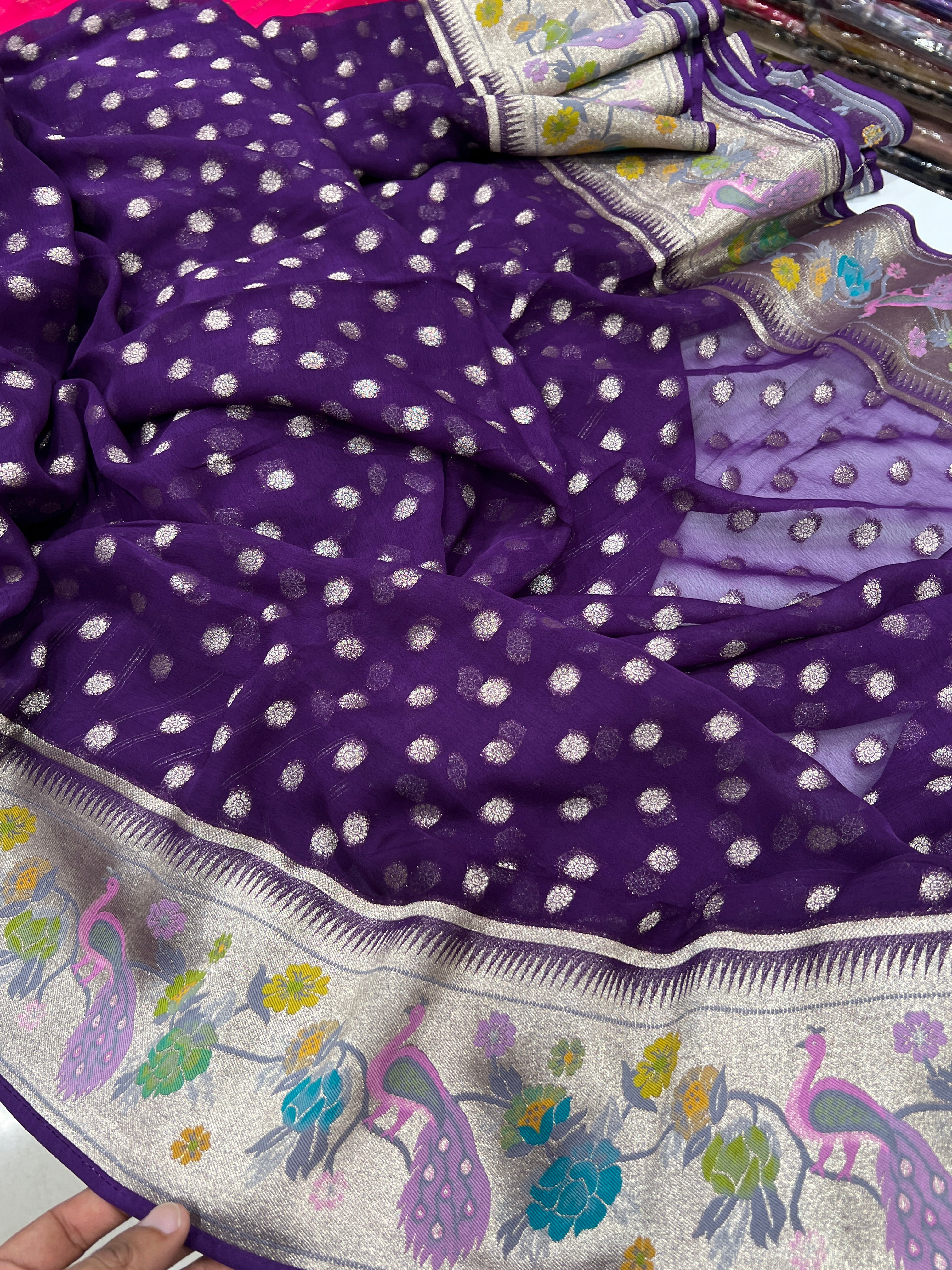 Violet Banaras Khaddi Georgette Paithani