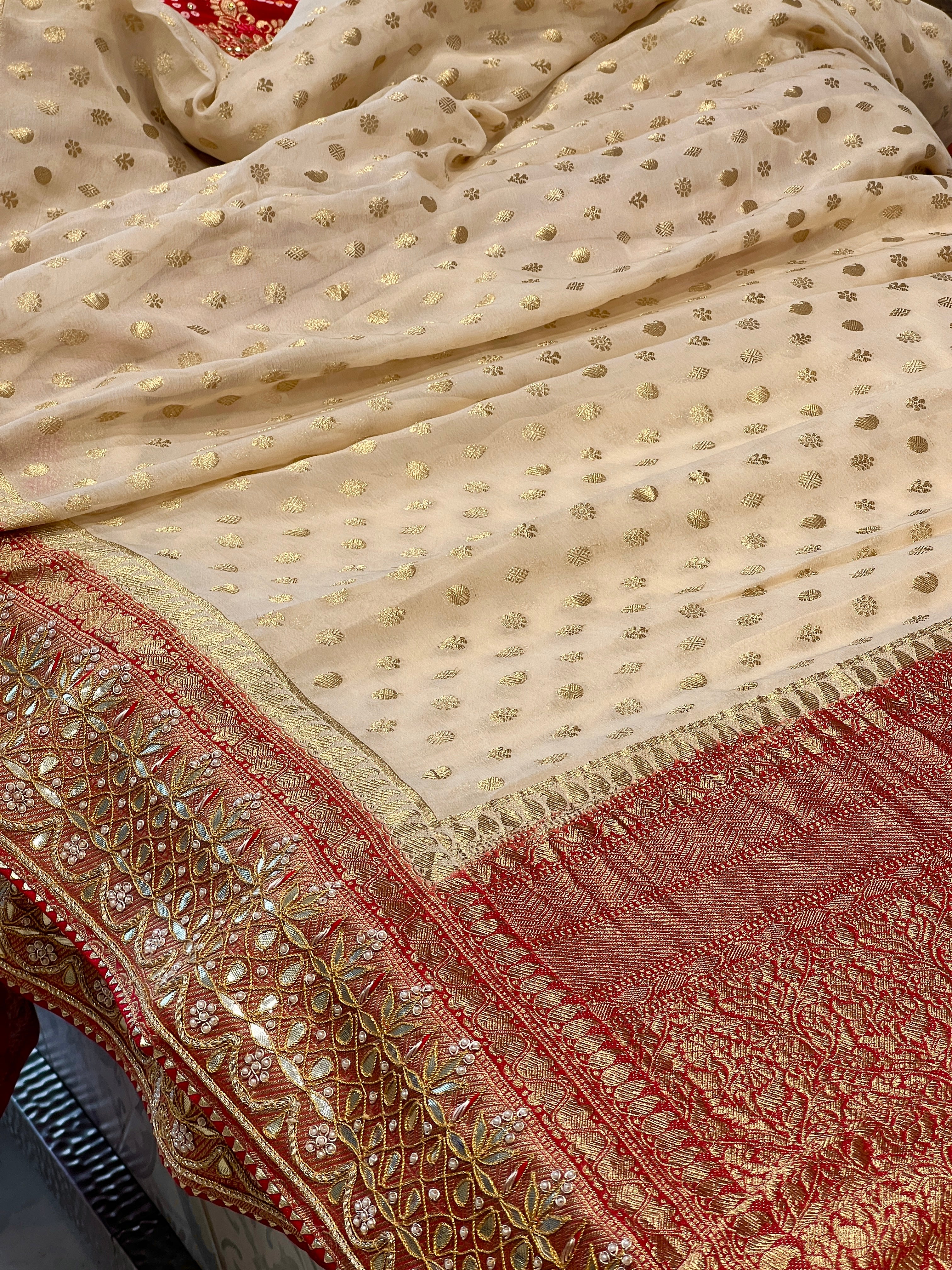 Beige Banarasi Georgette Butti Gotapatti Saree