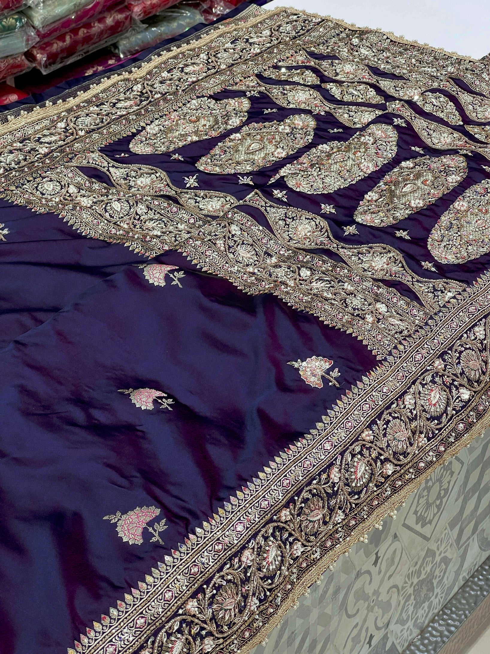 Violet Dhup Chav Banarasi Buttas Hand Embroidery Saree