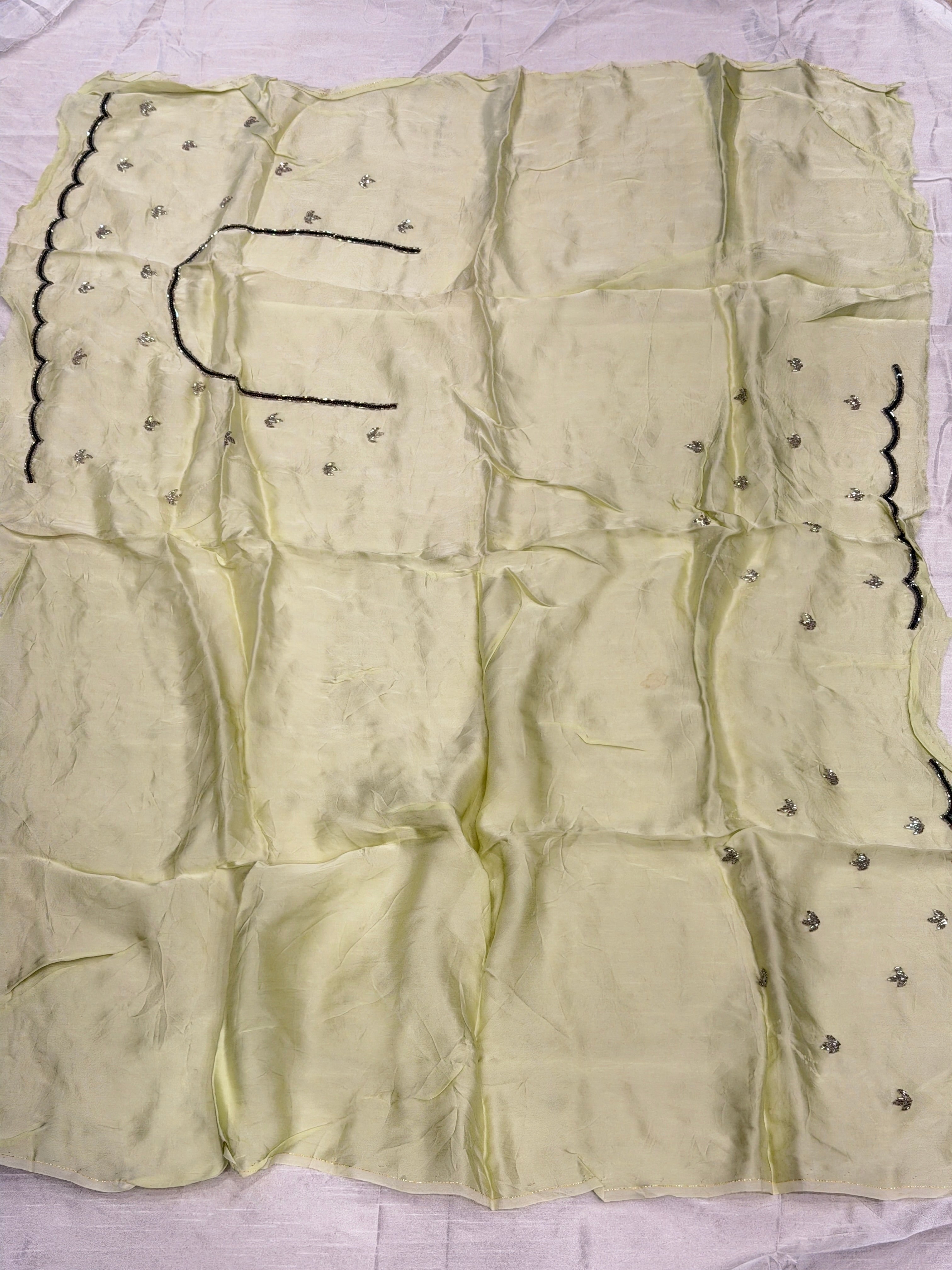 Pista Green Satin Hand Embroidery Blouse Piece