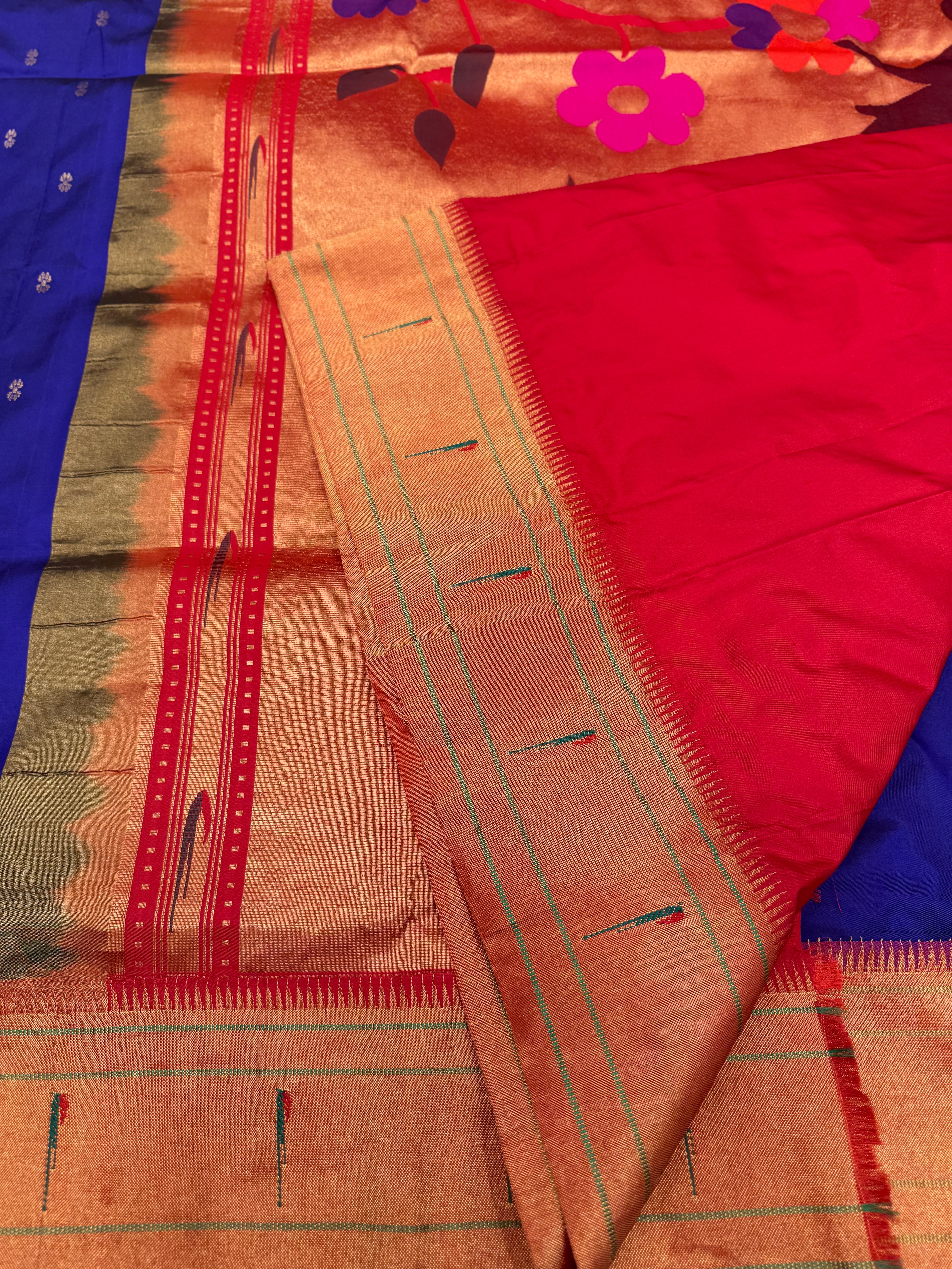 Blue Muniya Pure Silk Handloom Paithani Saree