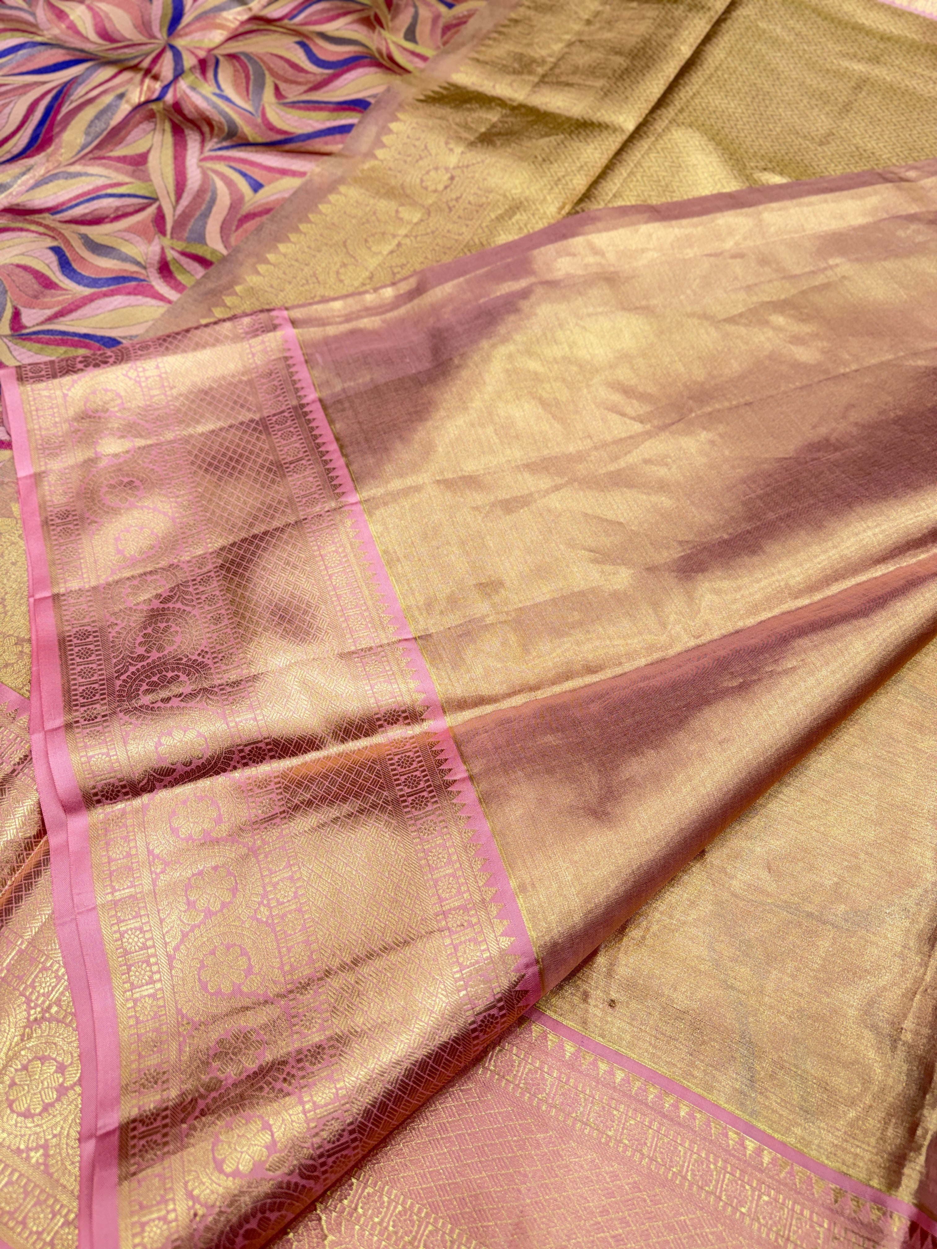 Pink Meenakari Contemporary Handloom Kanjivaram Tissue Silk Saree