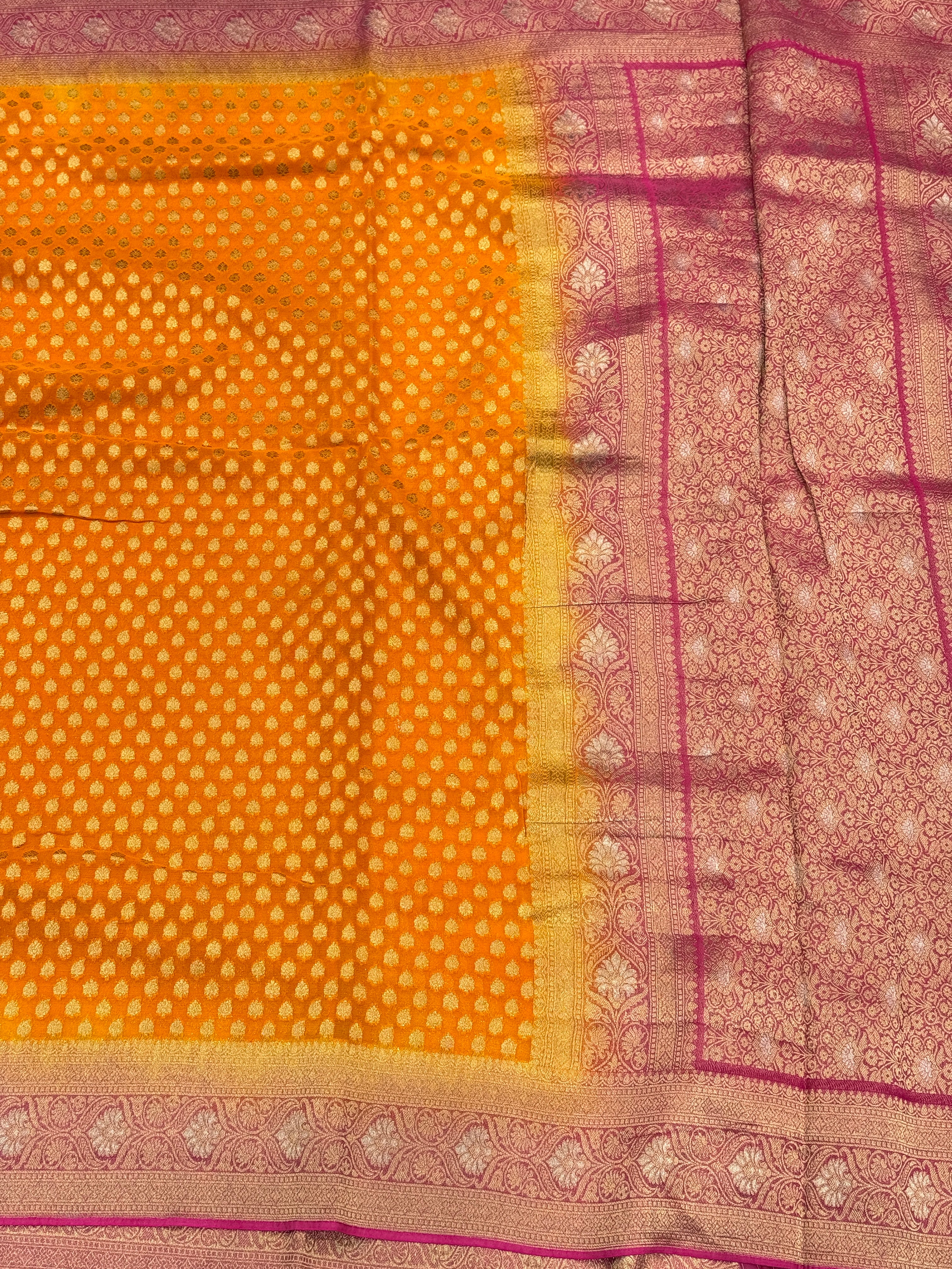 Orange Rani Banarasi Georgette Butti Saree