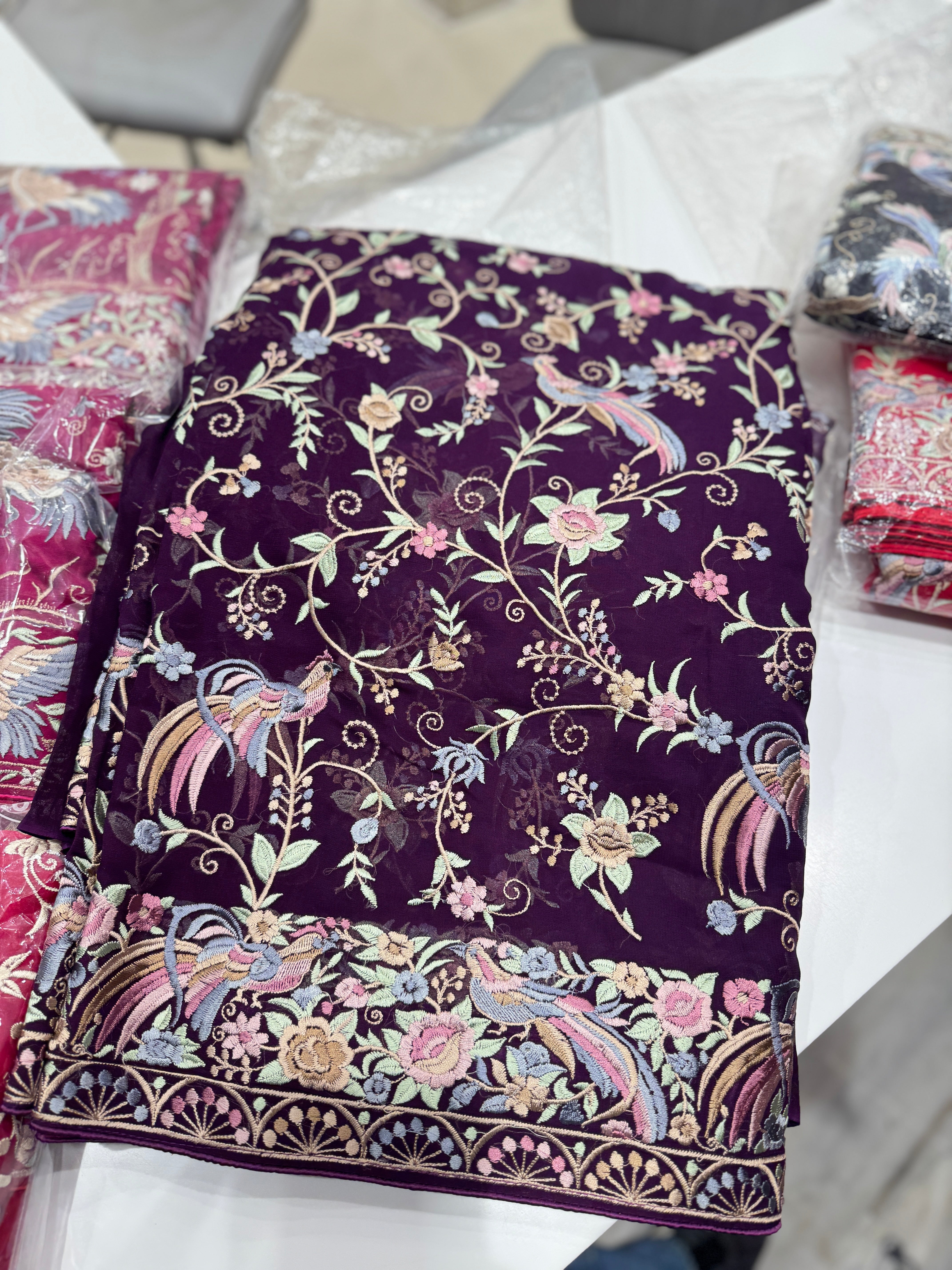 Wine Persian Jaal Birds Parsi Gara Saree