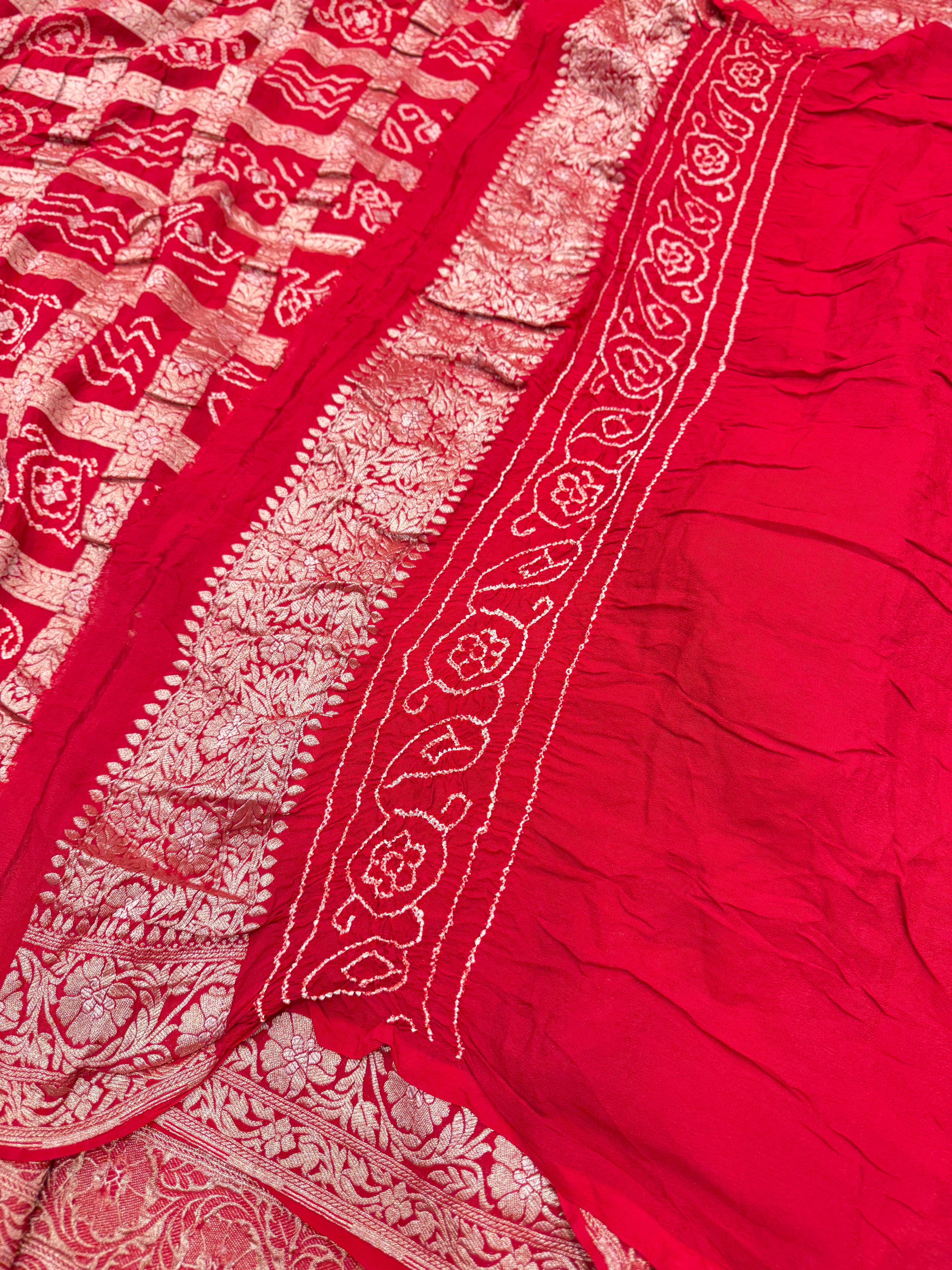 Red Pure Georgette Handloom Gharchola