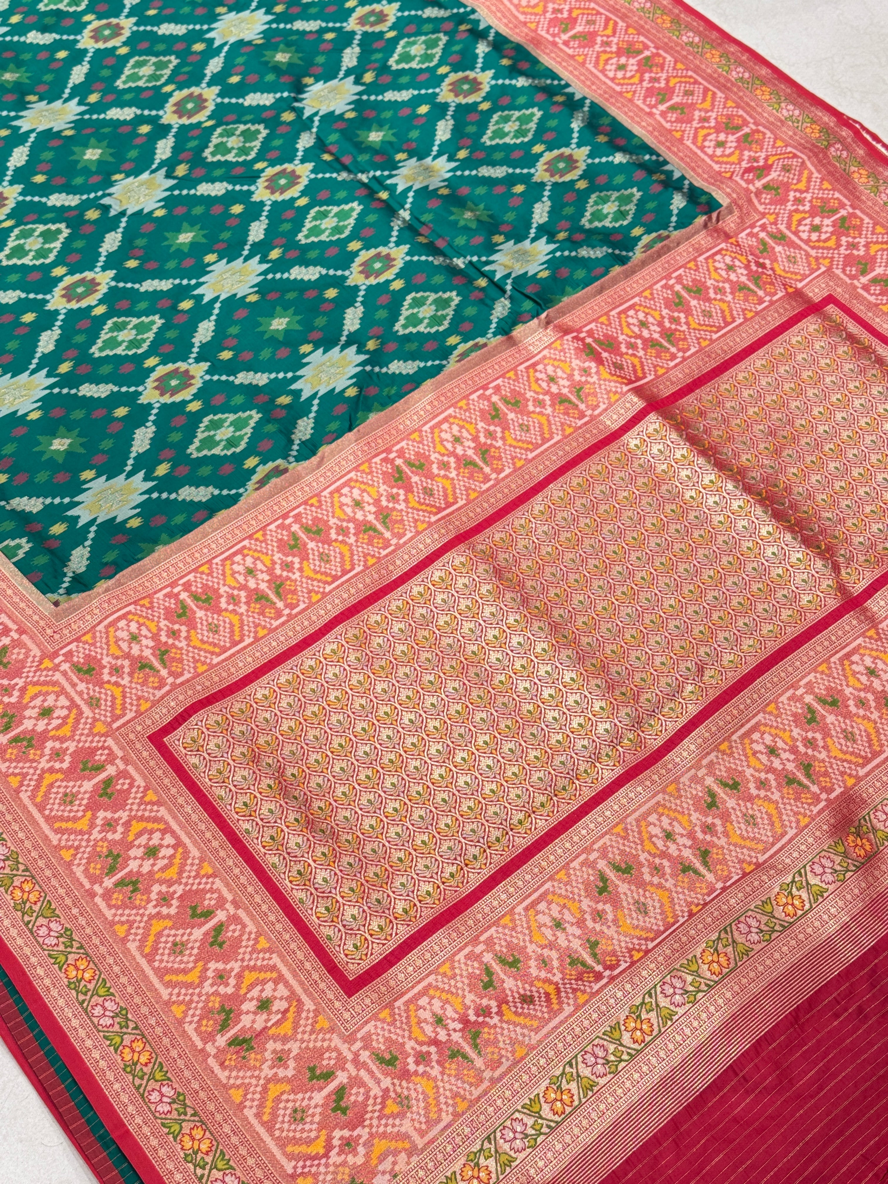 Bottle Green Banarasi Patola Tissue Style Border and Pallu