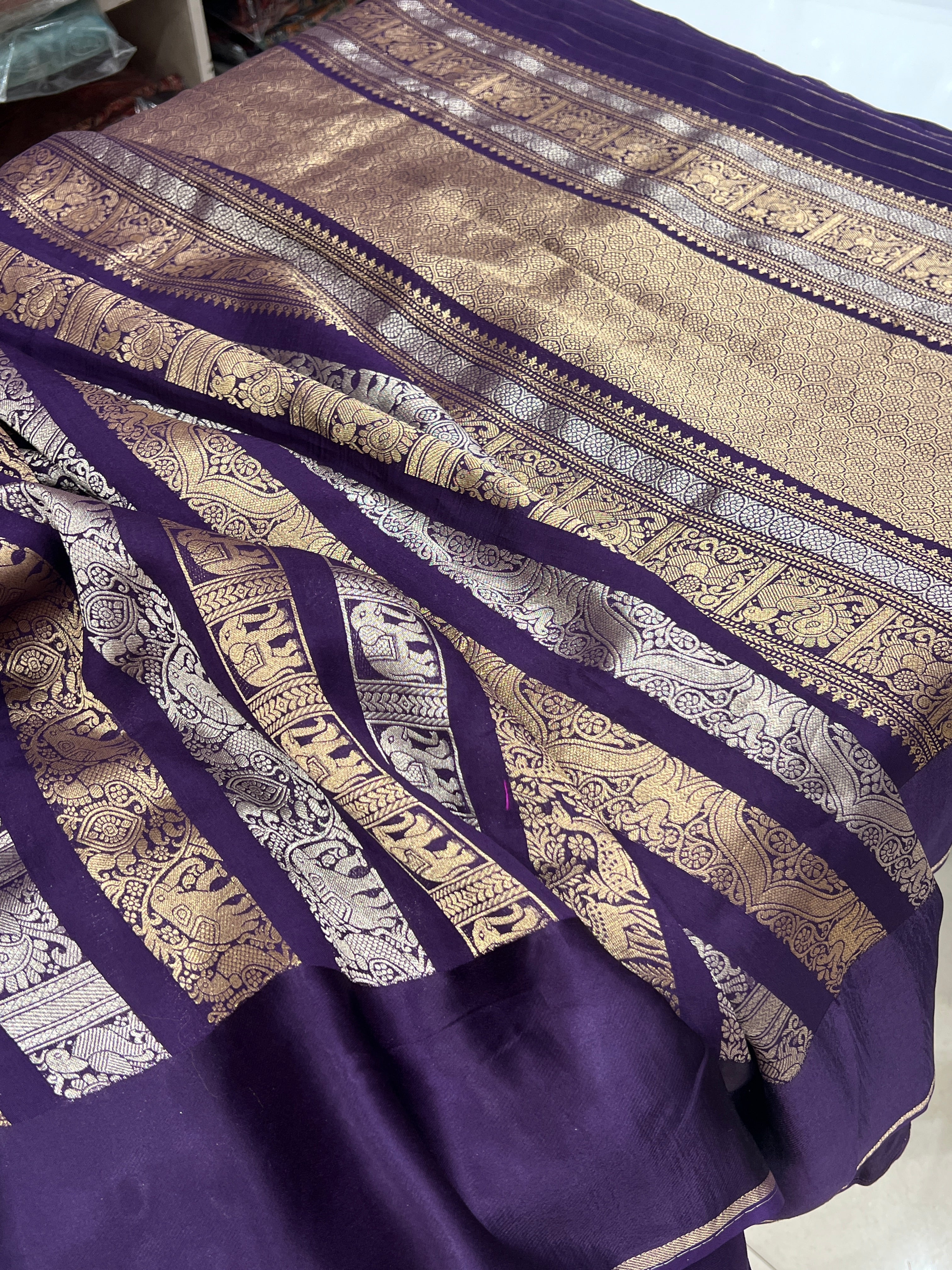 Nita Ambani Inspired Violet Contemporary Banarasi Saree