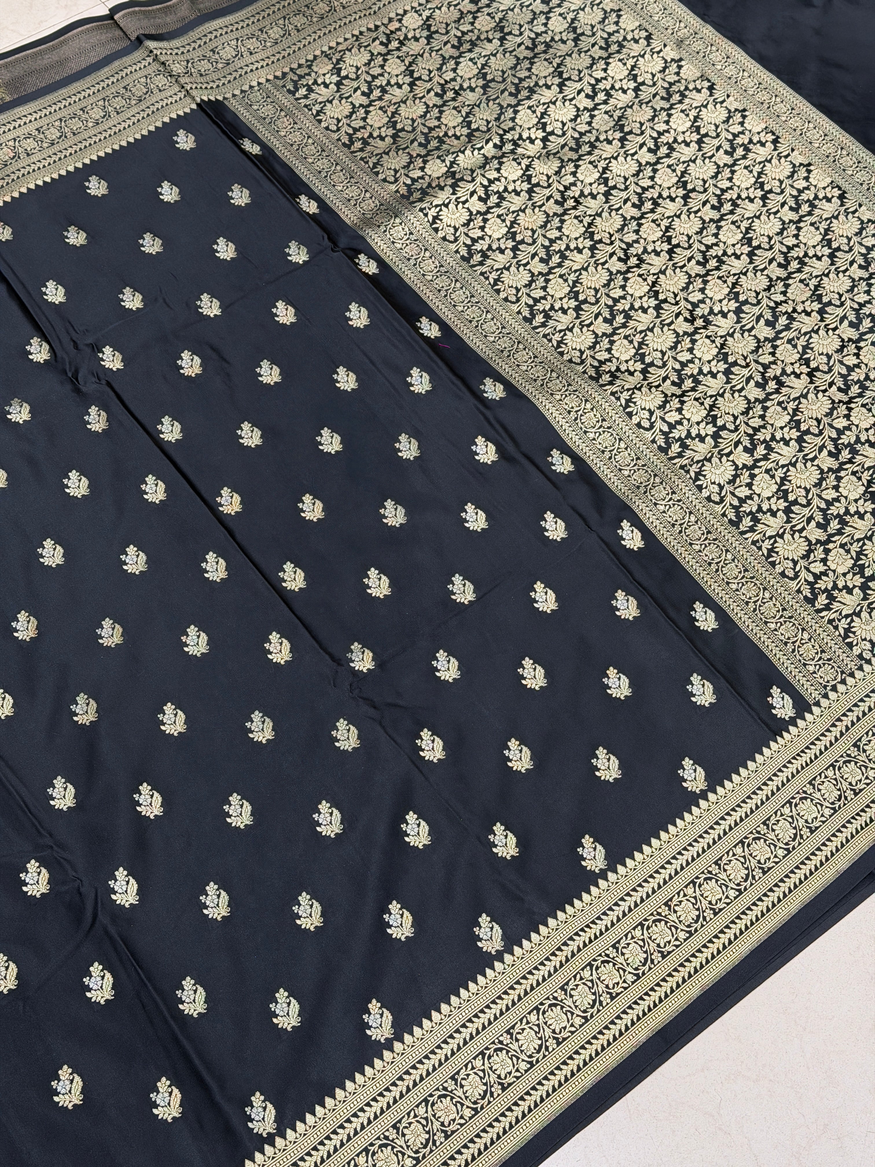 Black Sona Roopa Buttis Banarasi Silk Saree