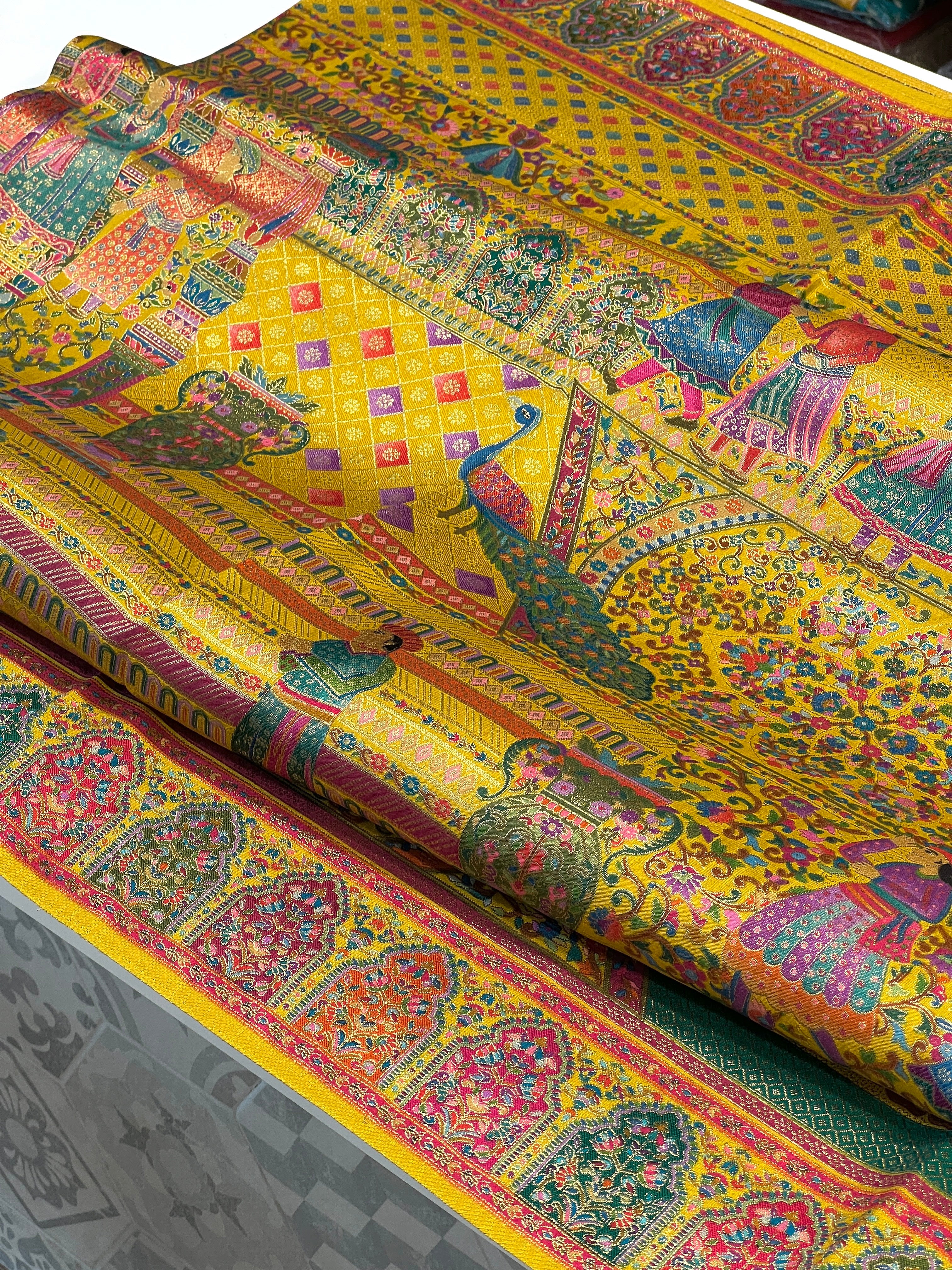 Yellow Pashmina Style Darbar Silk Saree